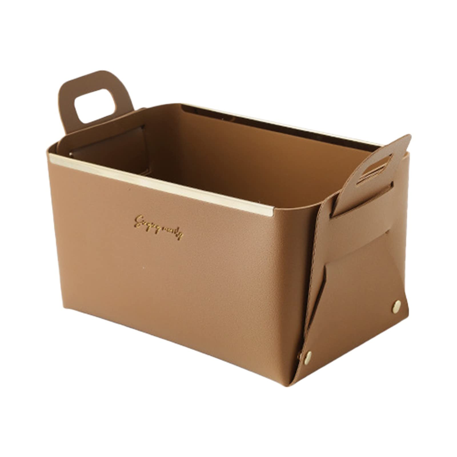 Foldable Leather Desktop Storage Box with Handle - Organizer Basket for Cosmetics, Snacks & Sundries - Sturdy Closet Organizer for Home, Office & Travel Use