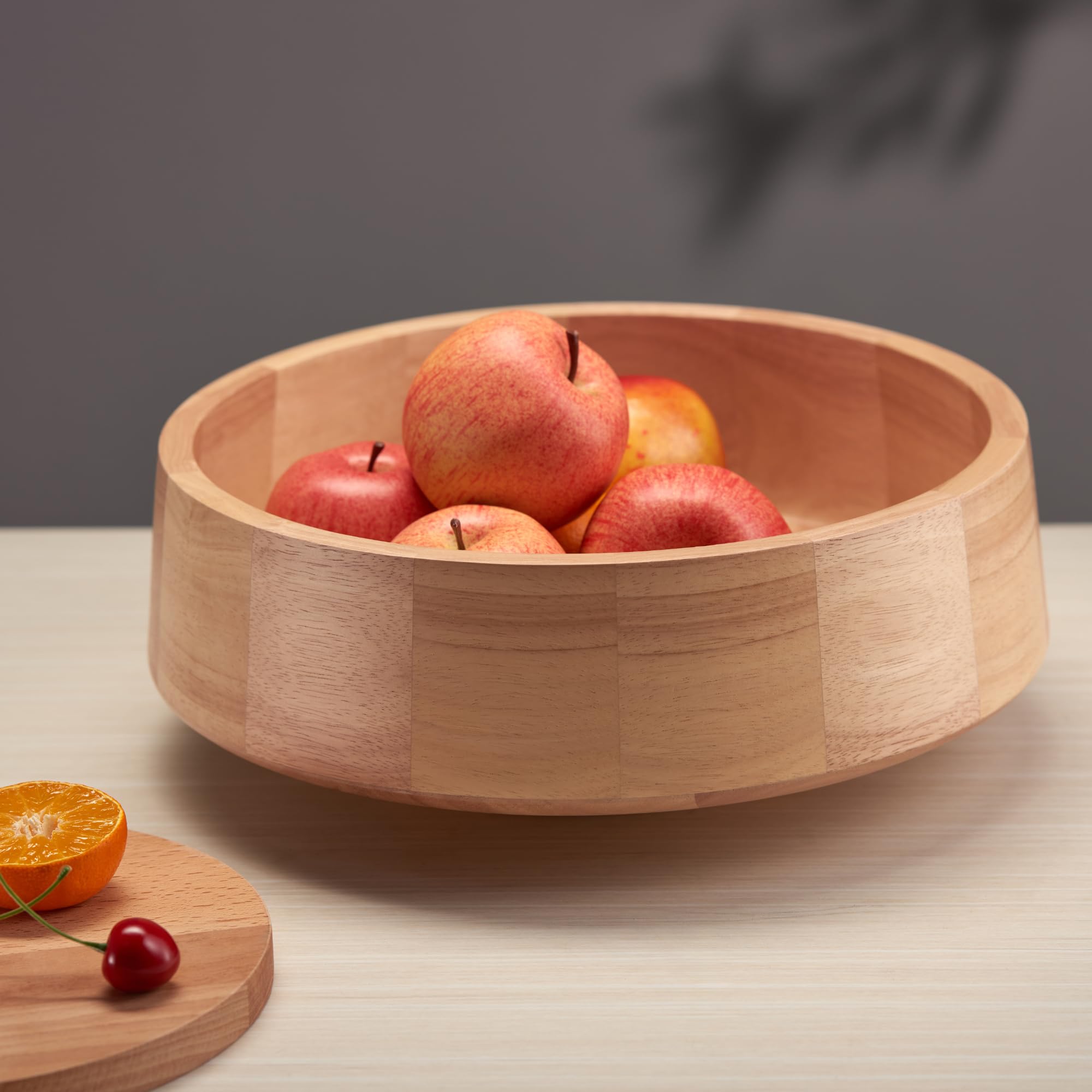 XL Natural Wood Fruit Bowl for Kitchen Counter - 14.2-inch Large Decorative Wooden Bowl | Perfect for Displaying Fruits, Vegetables, or as a Stylish Centerpiece in Dining Room & Kitchen Decor