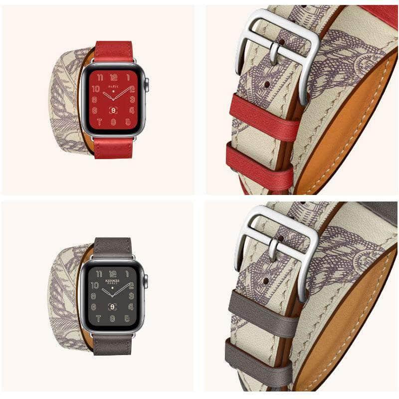 Premium Genuine Leather Apple Watch Band - Compatible with Series 1/2/3/4/5/6 (38mm/40mm/42mm/44mm) - Swift Double Tour Strap for Workouts, Office & Everyday Wear