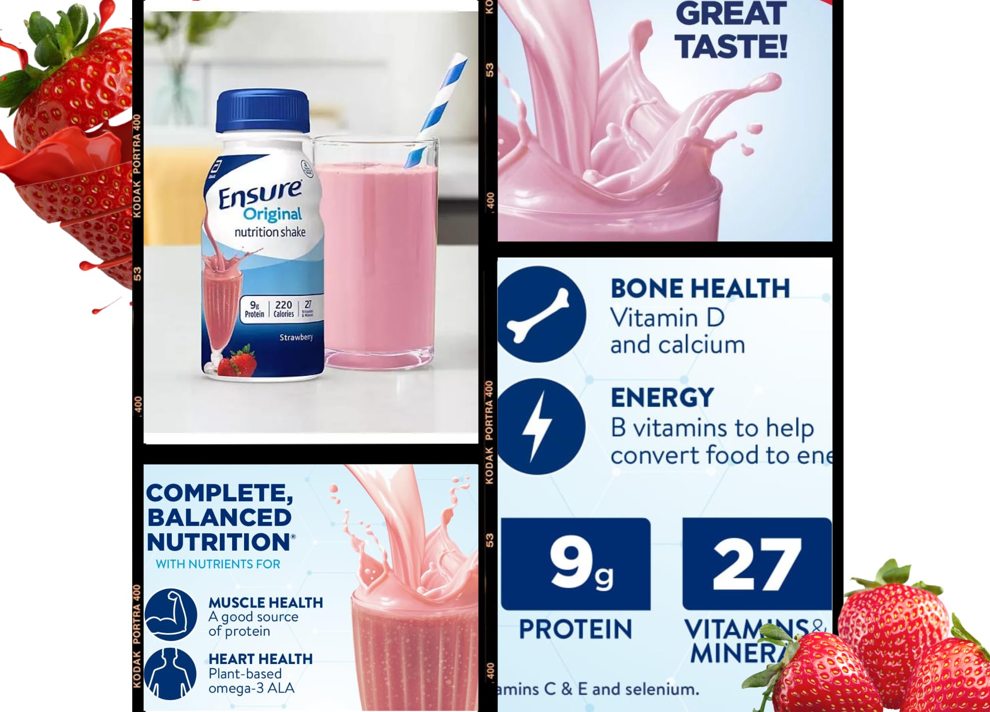 Ensure Original Nutrition Shakes Variety Pack - Milk Chocolate, Vanilla & Strawberry Flavors | 6 Pack (2 of Each) | Rich in Vitamins & Minerals | Perfect for Breakfast, Post-Workout Recovery & Meal Replacement