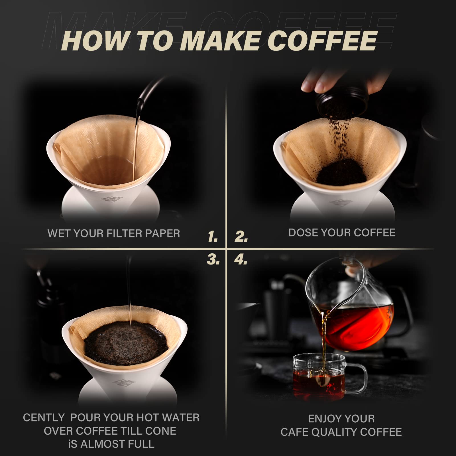 Premium White Ceramic Pour Over Coffee Maker Set with 650ml Glass Server & V60 Paper Filters - Ideal for Home, Cafe & Restaurant Brewing - Slow Drip Coffee Maker for Specialty Coffee Lovers