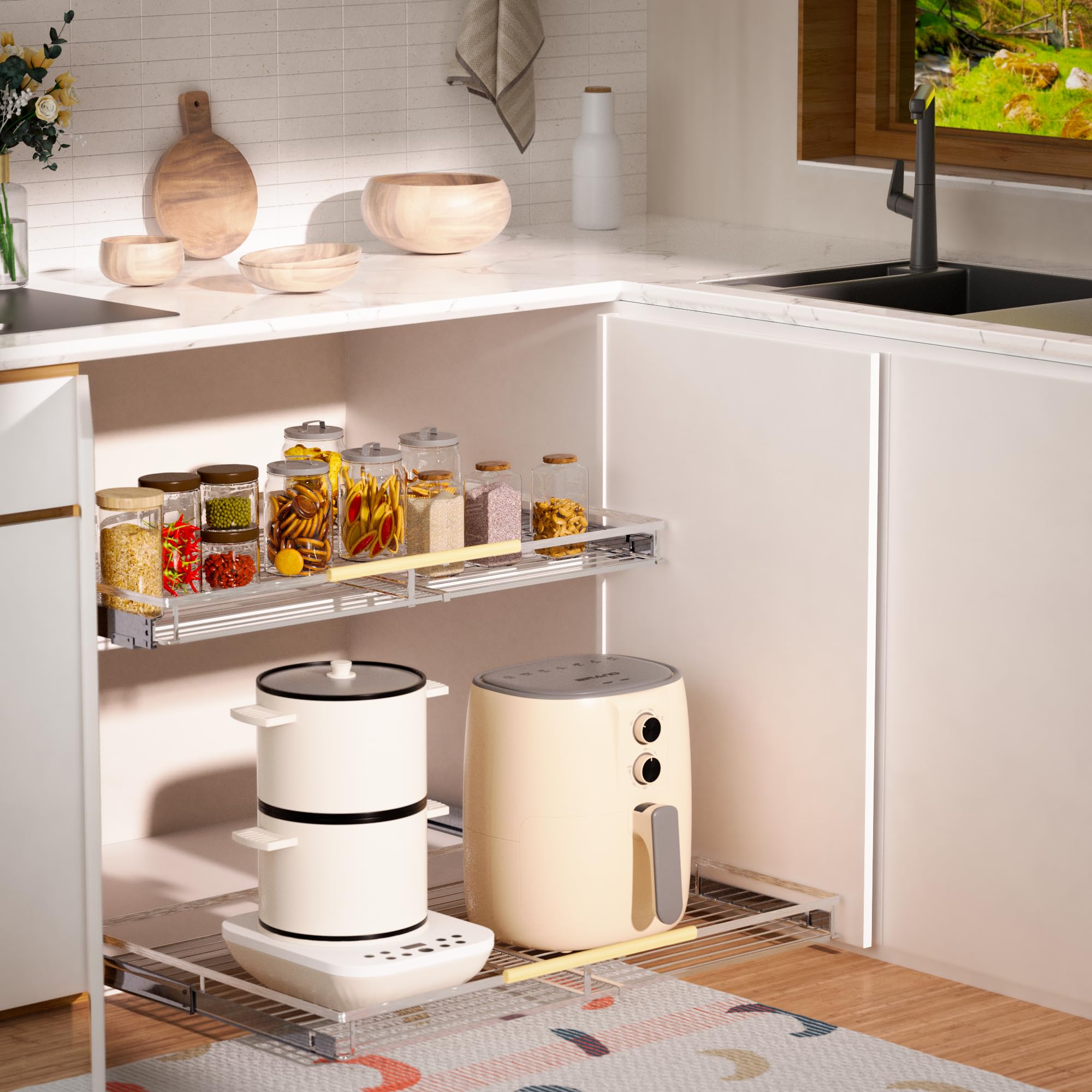 Heavy Duty Expandable Pull Out Sliding Drawers for Cabinets - 14.9-25.9