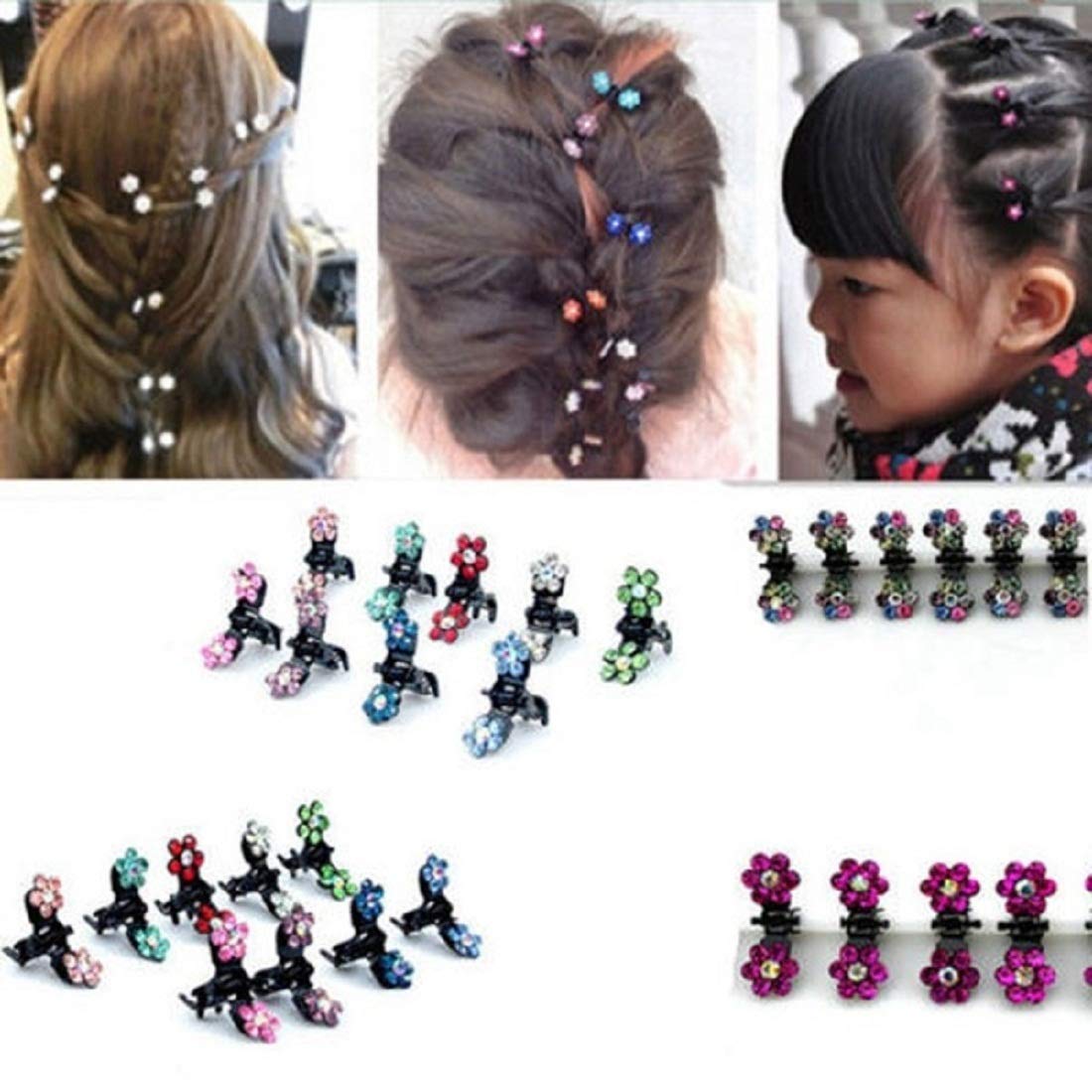 12 Pcs Mini Crystal Flower Hair Clips for Women & Girls - Non-Slip Hair Claw Clamps - Elegant Hair Accessories for Parties, Weddings & Daily Wear