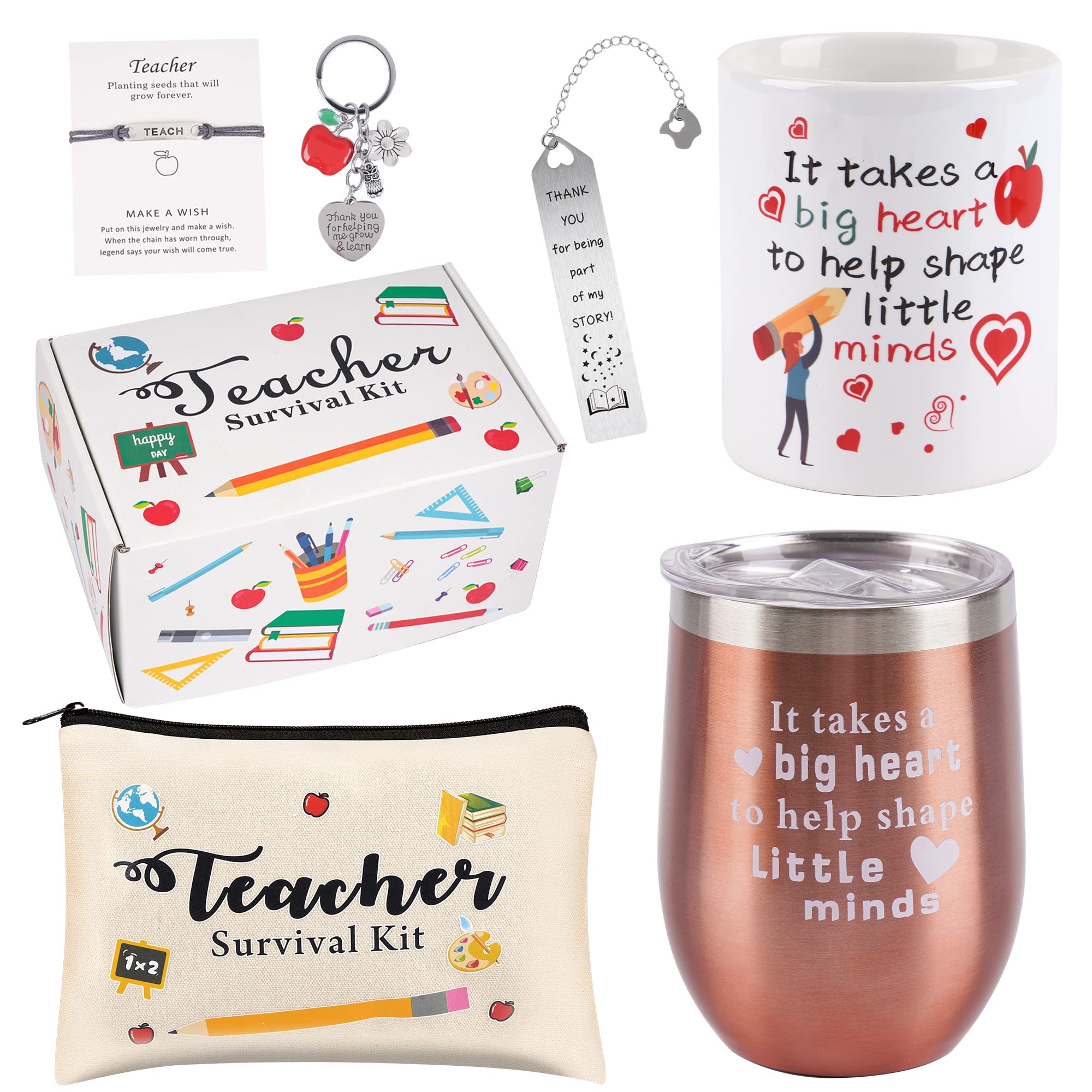 Teacher Appreciation Gift Set - Wine Tumbler, Makeup Pouch, Bookmarks - Perfect for Women Educators