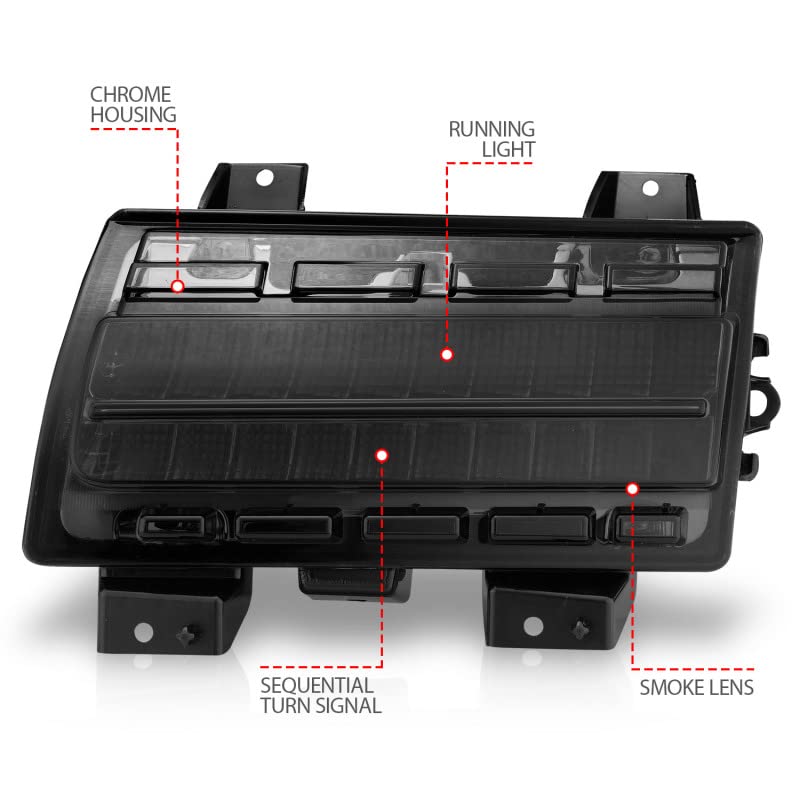 ANZO (511088) LED Side Marker Lights for 2018-2021 Jeep Wrangler & 2020+ Jeep Gladiator - Smoked Lens with Sequential Turn Signal - Off-Road Lighting Upgrade for Enhanced Visibility & Style