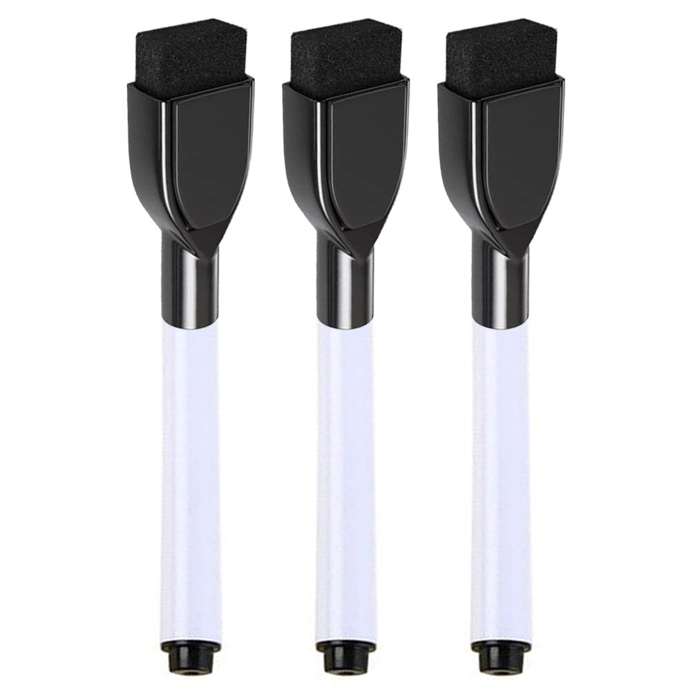 3-Pack Magnetic Whiteboard Markers with Eraser - Black Dry Erase Pens for Office, School & Home - Perfect for Calendars, Presentations & Classroom Teaching