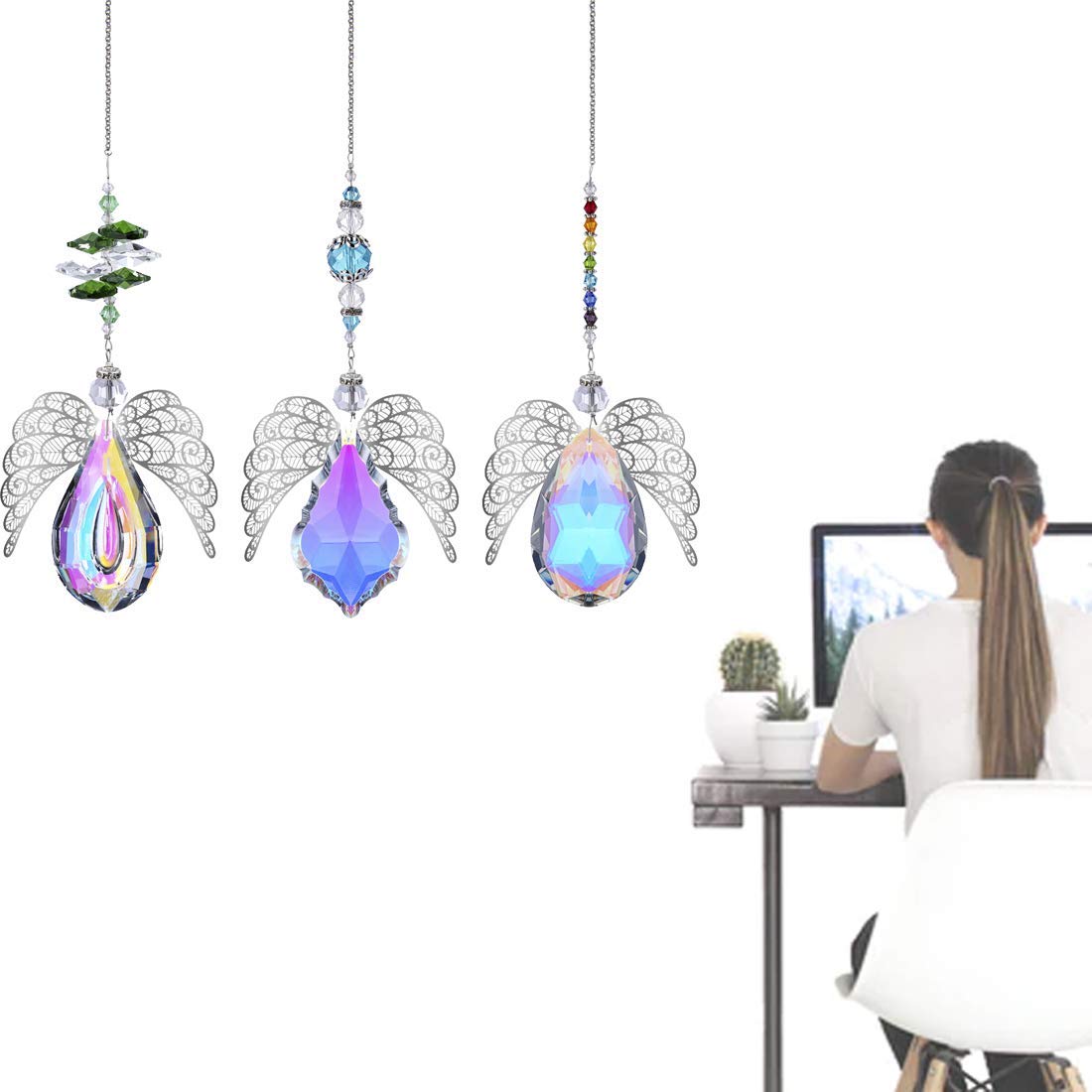 63mm Maple Leaf Crystal Ball Prisms - Handmade Gold Plated Suncatcher with Angel Wings, Rainbow Maker for Window Decor, Garden Ornament, Meditation Gifts & Spiritual Healing