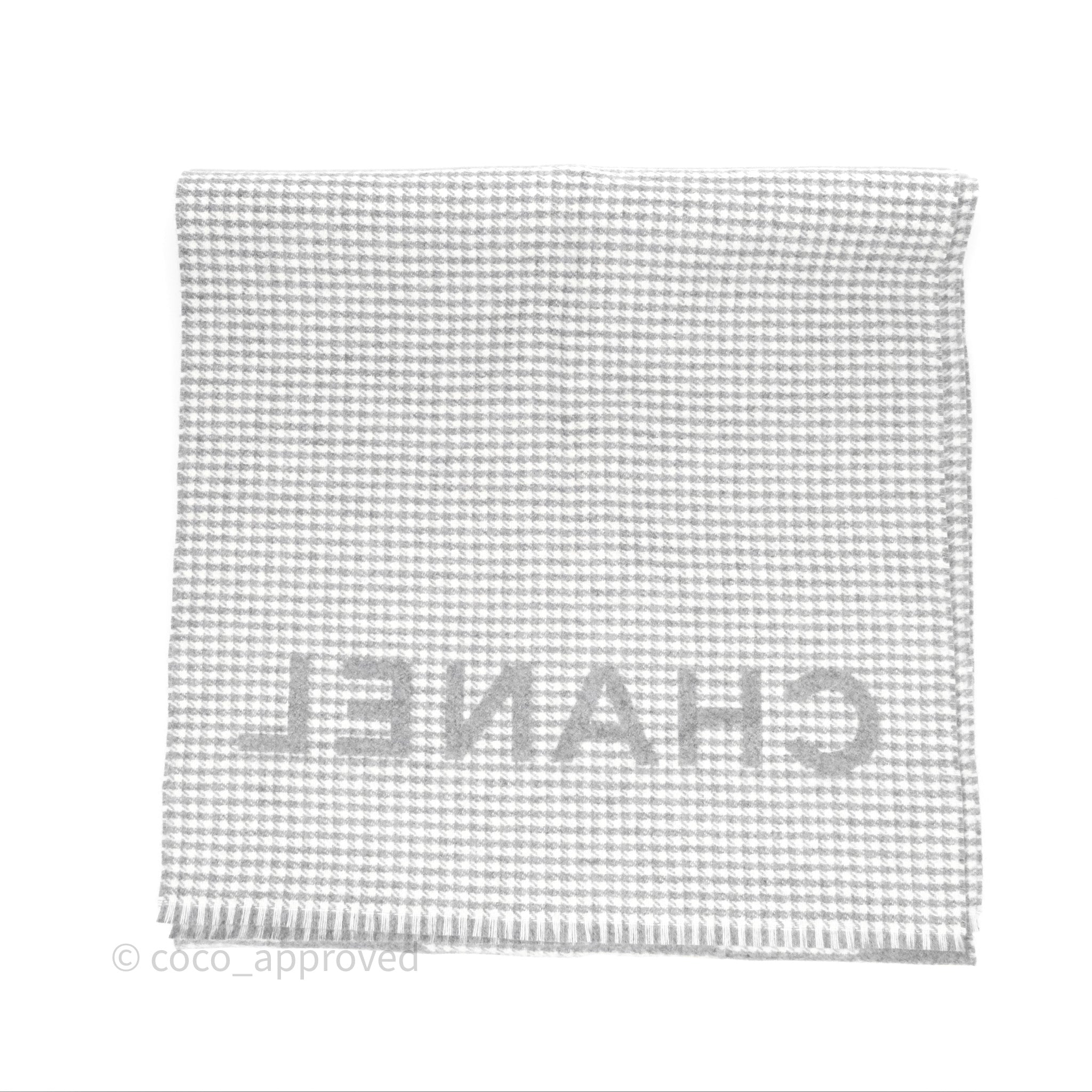 Chanel CC Reversible Cashmere Scarf - Grey & White 23B Collection | Luxury Winter Fashion Accessory for Women | Perfect for Gifts, Parties & Cold Weather