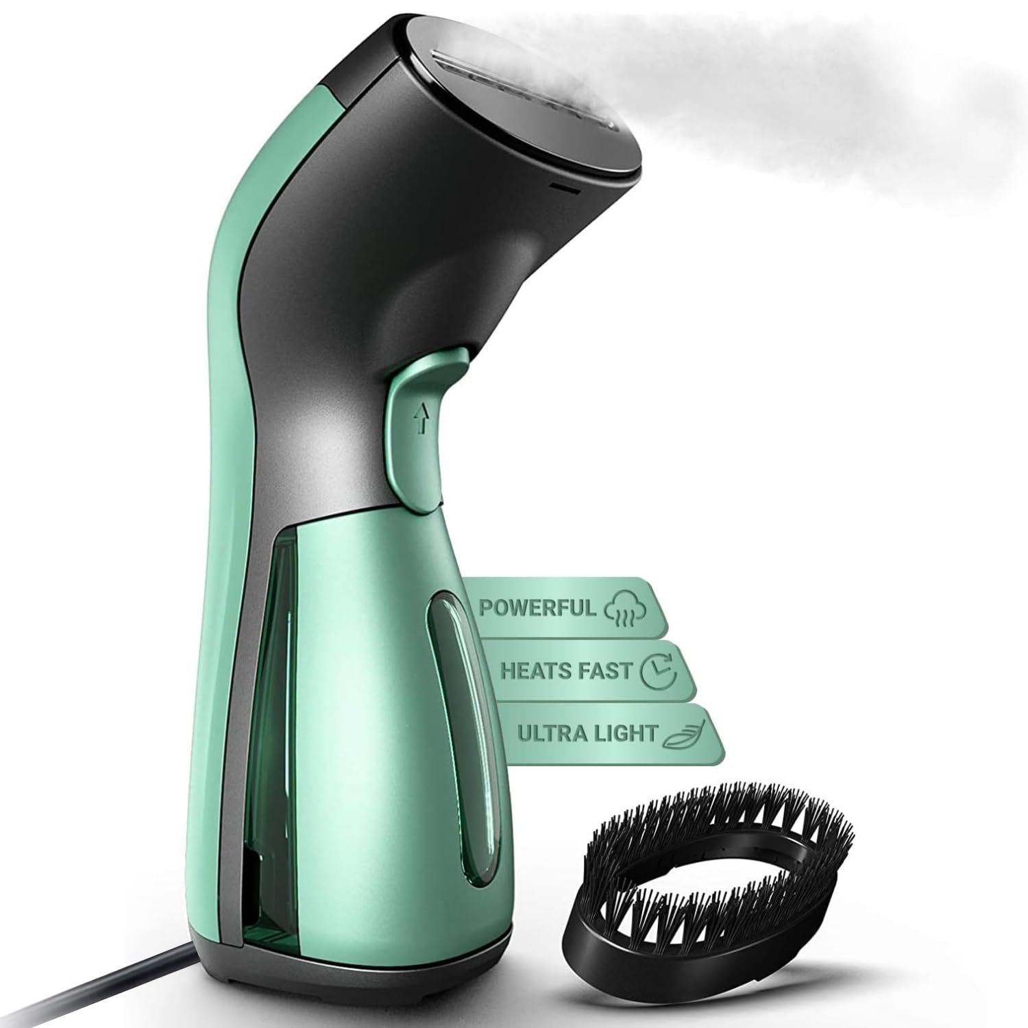 iSteam Steamer for Clothes - Portable Handheld Garment Wrinkle Remover, Mini Travel Iron & Humidifier - Quick Wrinkle Release for Suits, Dresses, Curtains - Perfect for Home, Office, and Travel (Green)