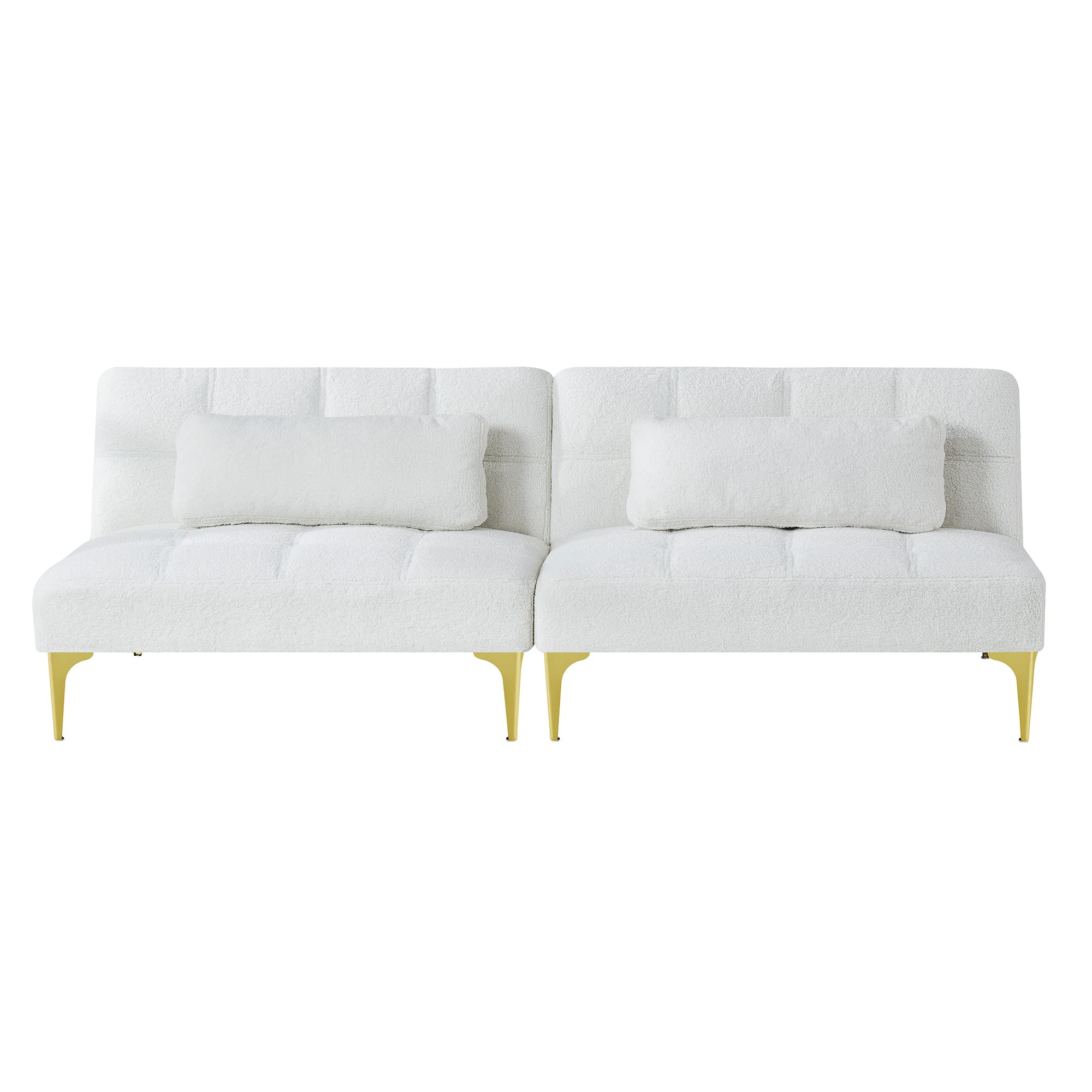 2-Piece Convertible Futon Sofa Bed - Sleeper Couch, Daybed & Loveseat with Gold Metal Legs | Folding Recliner Armless Sofa in Soft Teddy Fabric | Space-Saving Furniture for Small Apartments, Living Rooms & Offices | Perfect for Guest Beds, Lounging & Compact Spaces