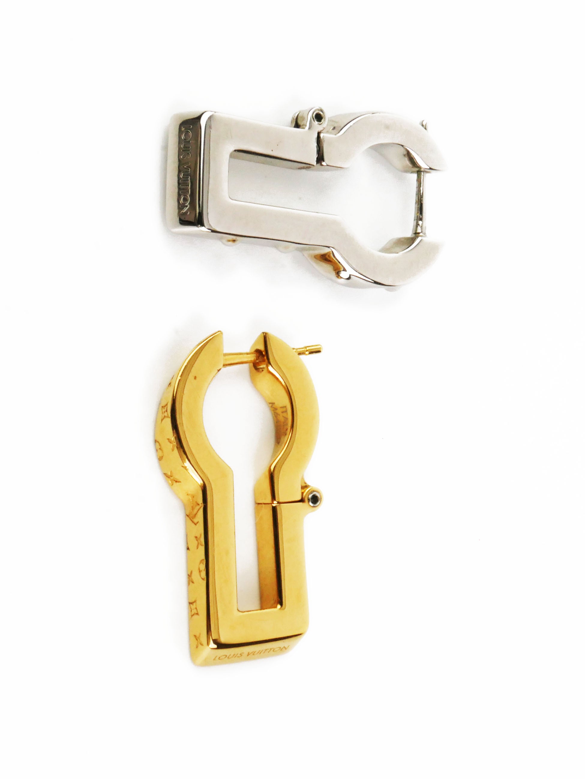 Authentic Louis Vuitton Gold & Silver Twin Lock Stud Earrings - Luxury Fashion Jewelry for Women, Perfect for Parties, Weddings & Special Occasions