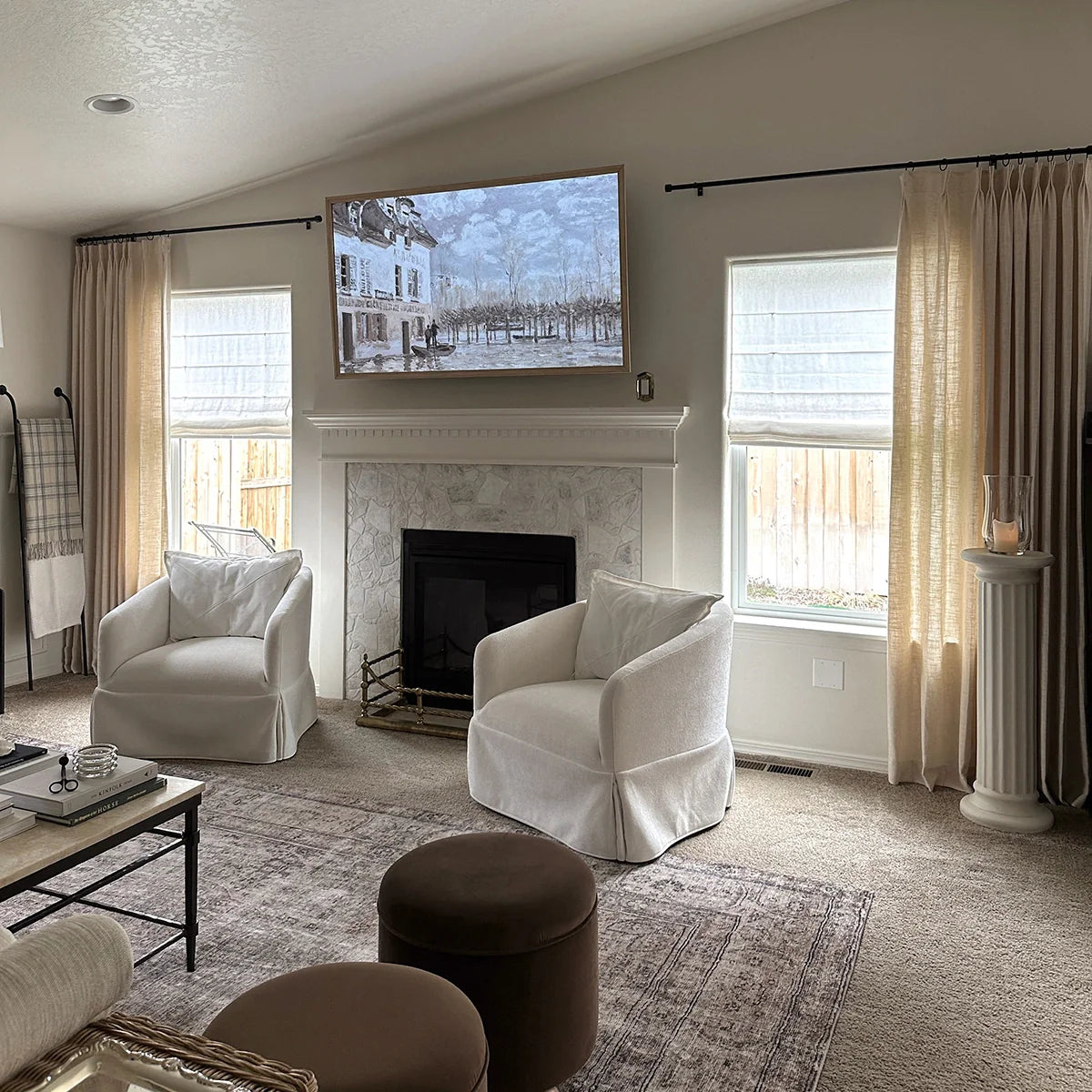 Pinch Pleated Blackout Curtains - 100% Linen Custom Drapes in Grey & Beige | Modern Thermal Insulated Window Treatments for Living Room & Bedroom
