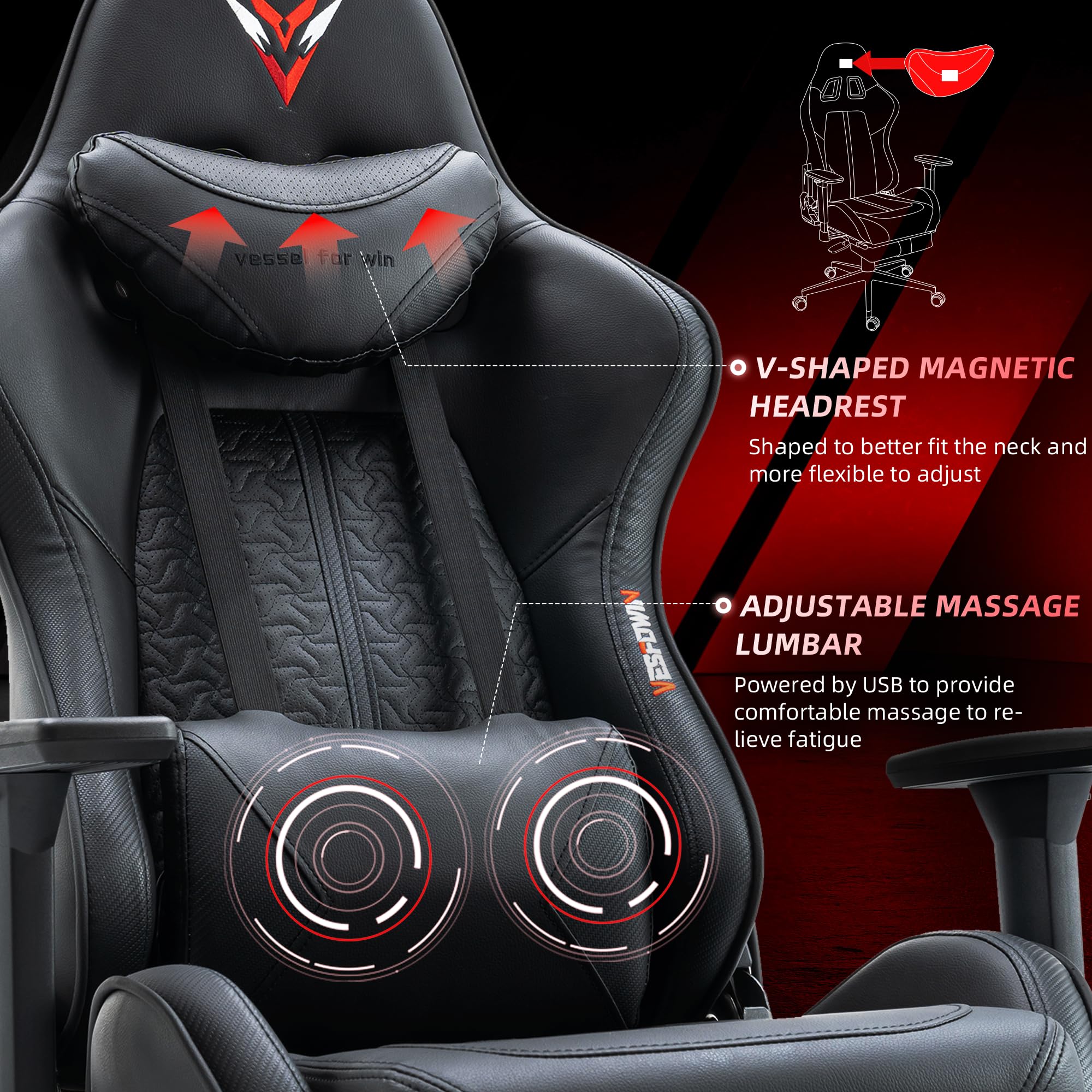 Premium Gaming Chair for Adults - 350LBS Weight Capacity, Ergonomic Computer Chair with Adjustable Footrest & Lumbar Massage Support, Reclining Heavy Duty Video Game Chair with Smooth Rolling Casters (Black) - Perfect for Esports, Streaming, and Long Gaming Sessions