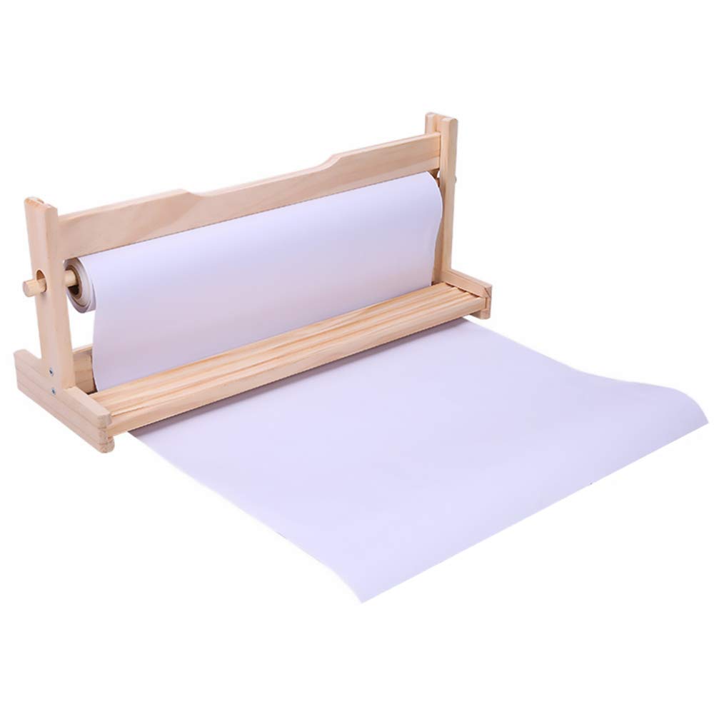 EXCEART Wooden Tabletop Paper Roll Dispenser with 10m Craft Paper - Kids Drawing & Sketching Art Supplies for Classroom, Home, and Office Use