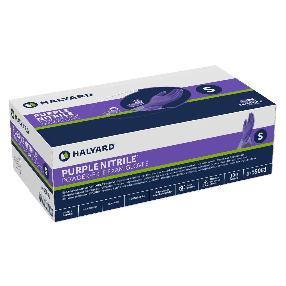 Halyard Purple Nitrile Gloves Powder-Free Disposable Medical Exam Gloves - Small Size 9.5