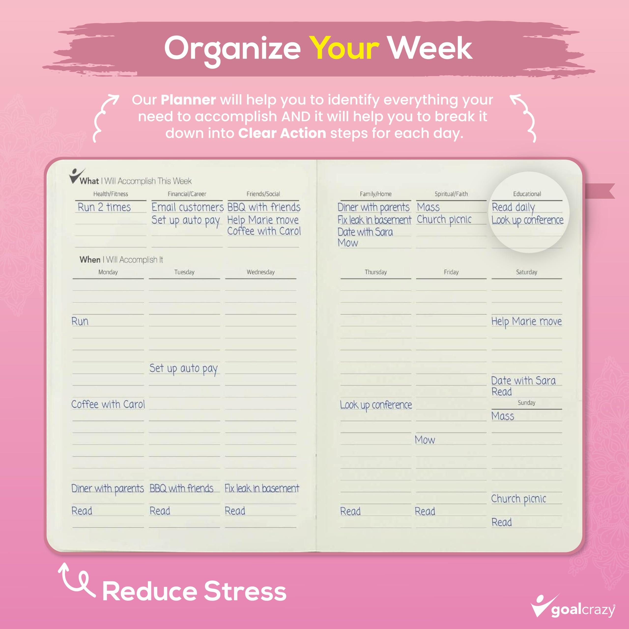 2025-2026 Undated 90-Day Planner & Productivity Journal - Weekly Organizer, Habit Tracker with Inspirational Quotes | Rose Gold Pink Leather Cover & Almond Pages | Perfect for Goal Setting, Time Management & Personal Growth