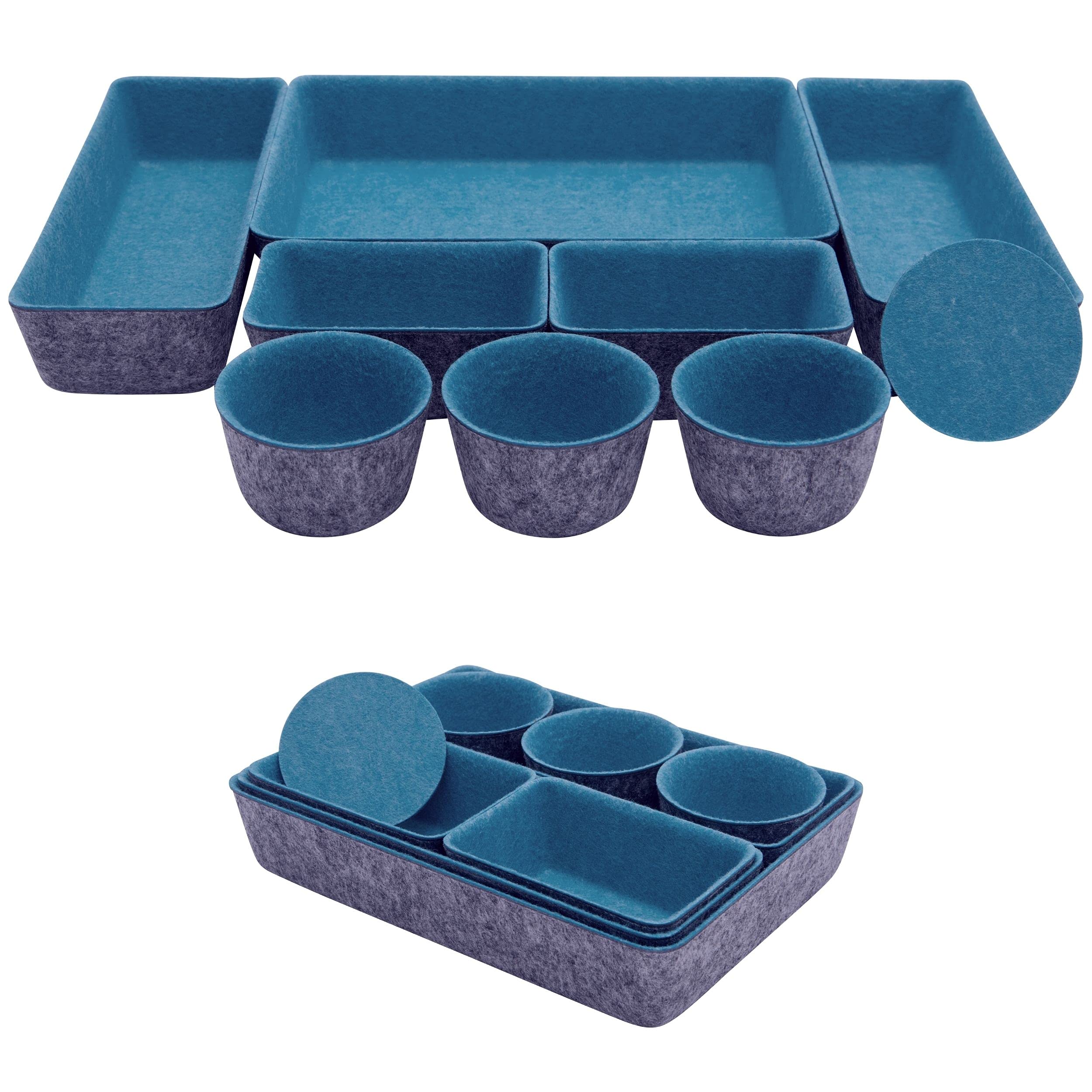 Teeo Drawer Organizers - 9-Pack Turquoise for Kitchen, Jewelry & Office
