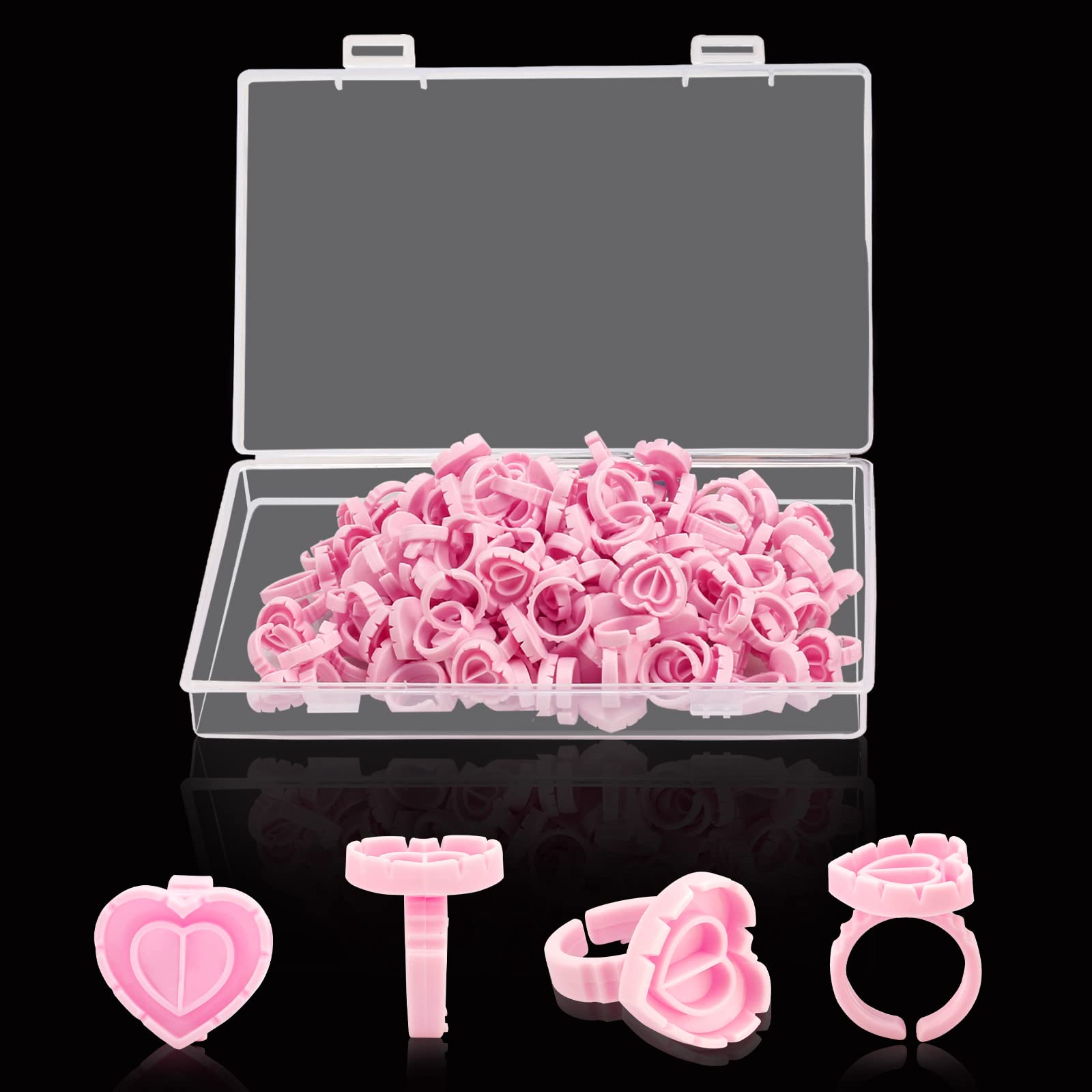 100PCS Heart-Shaped Disposable Glue Rings for Eyelash Extensions - Professional Lash Fan Blossom Supplies with Storage Box - Ideal for Beauty Salons & DIY Lash Techs (Pink) | Perfect for Salon Use, Home Lash Application & Travel Beauty Kits