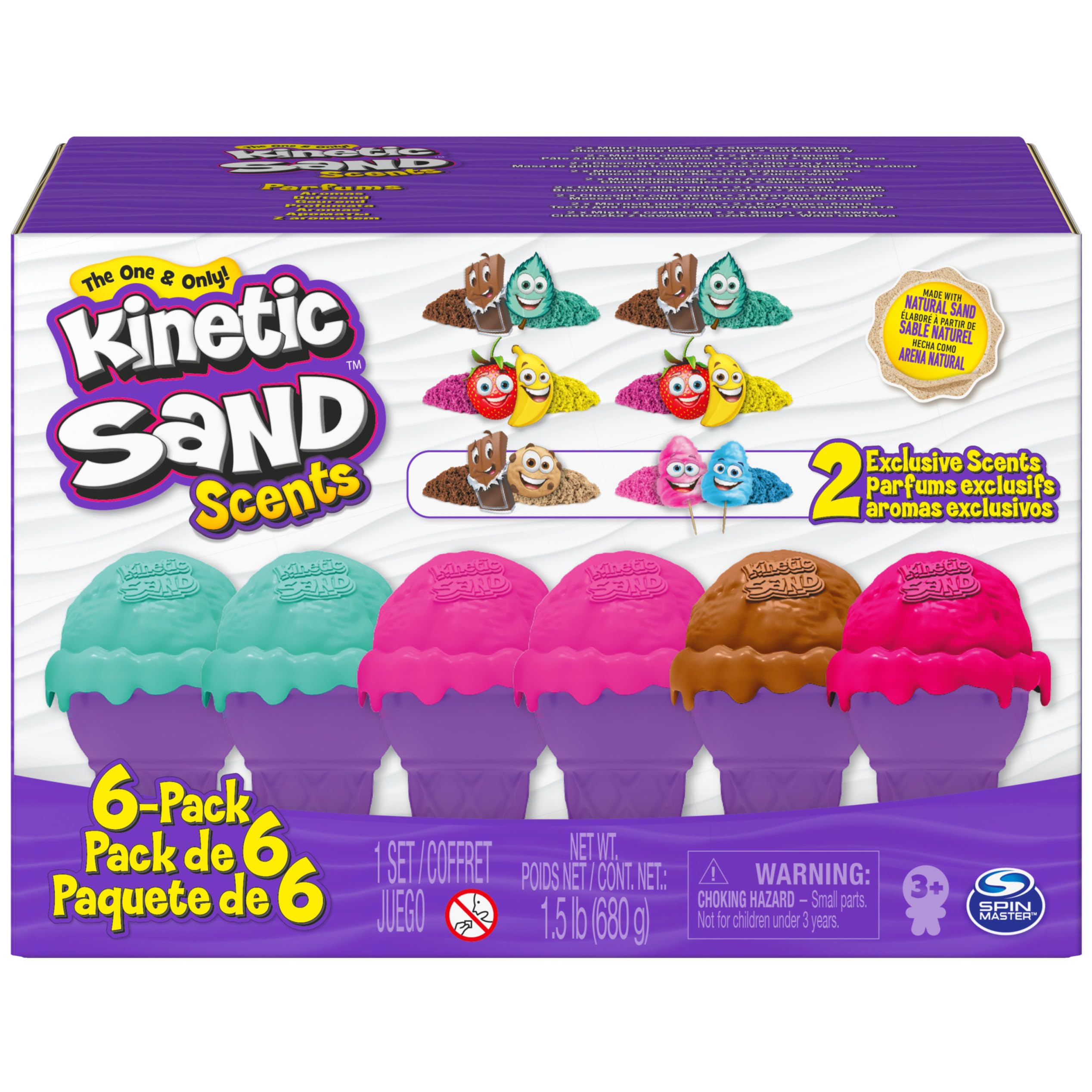 Kinetic Sand Scents - 6-Pack Ice Cream Cone Play Set with 24oz All-Natural Scented Sensory Sand (Amazon Exclusive) | Fun & Educational Sensory Toys for Kids Ages 3+ | Perfect for Creative Play, Stress Relief & Early Childhood Development