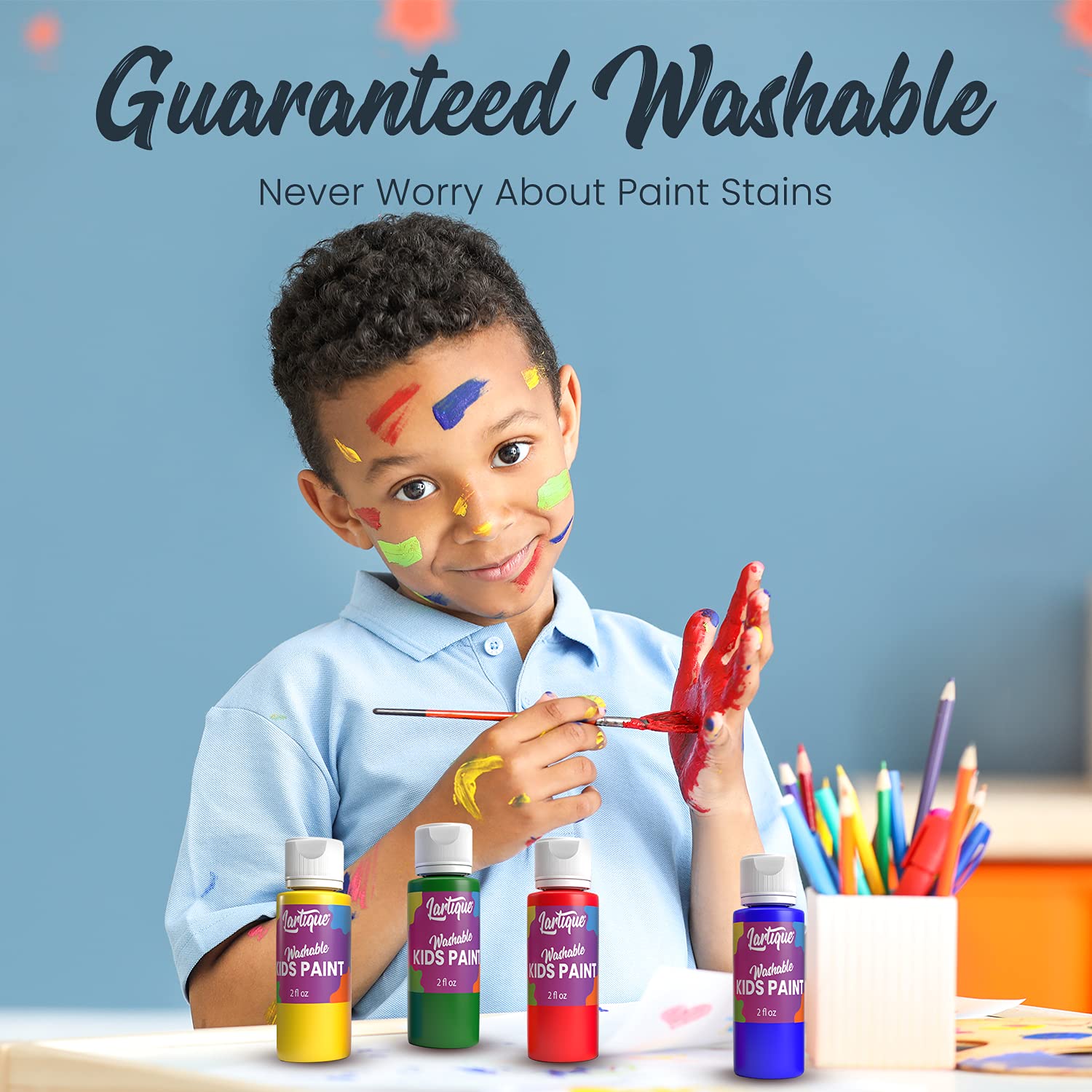 Washable Kids Paint Set - 24 Colors Non-Toxic Finger Paint (Regular, Fluorescent & Metallic) | 2oz Bottles | Safe Tempera Paint for Children | Made in USA | Perfect for Art Projects, Classroom Activities & DIY Crafts
