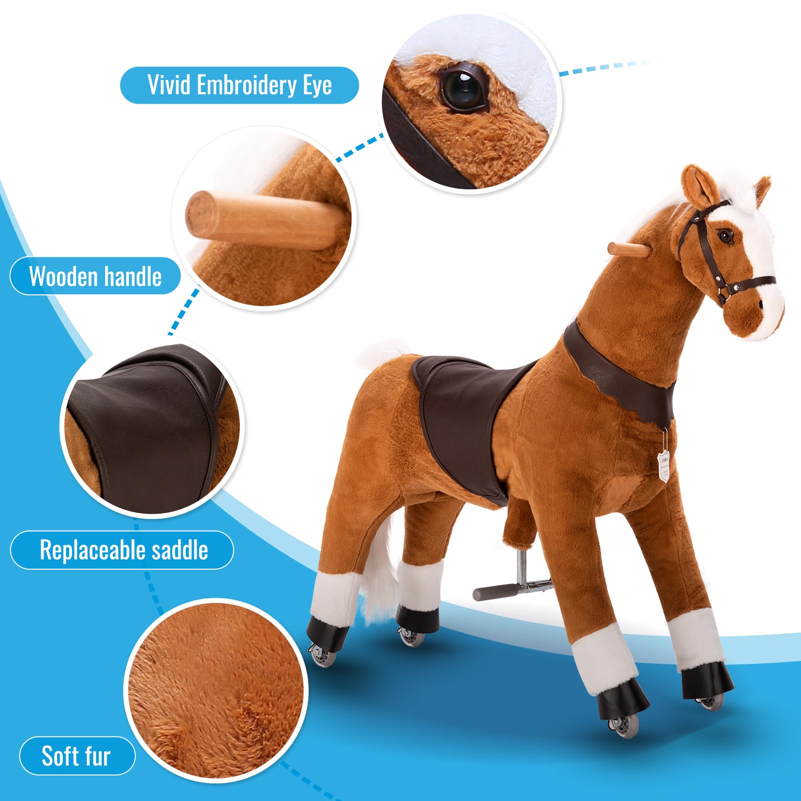 UFREE Ride-On Walking Horse Toy for Kids - 36 Inch Height, Best Birthday Gift for Girls Ages 4-9 | White Mane & Tail | Pretend Play, Outdoor Fun, Imaginative Playtime Gift