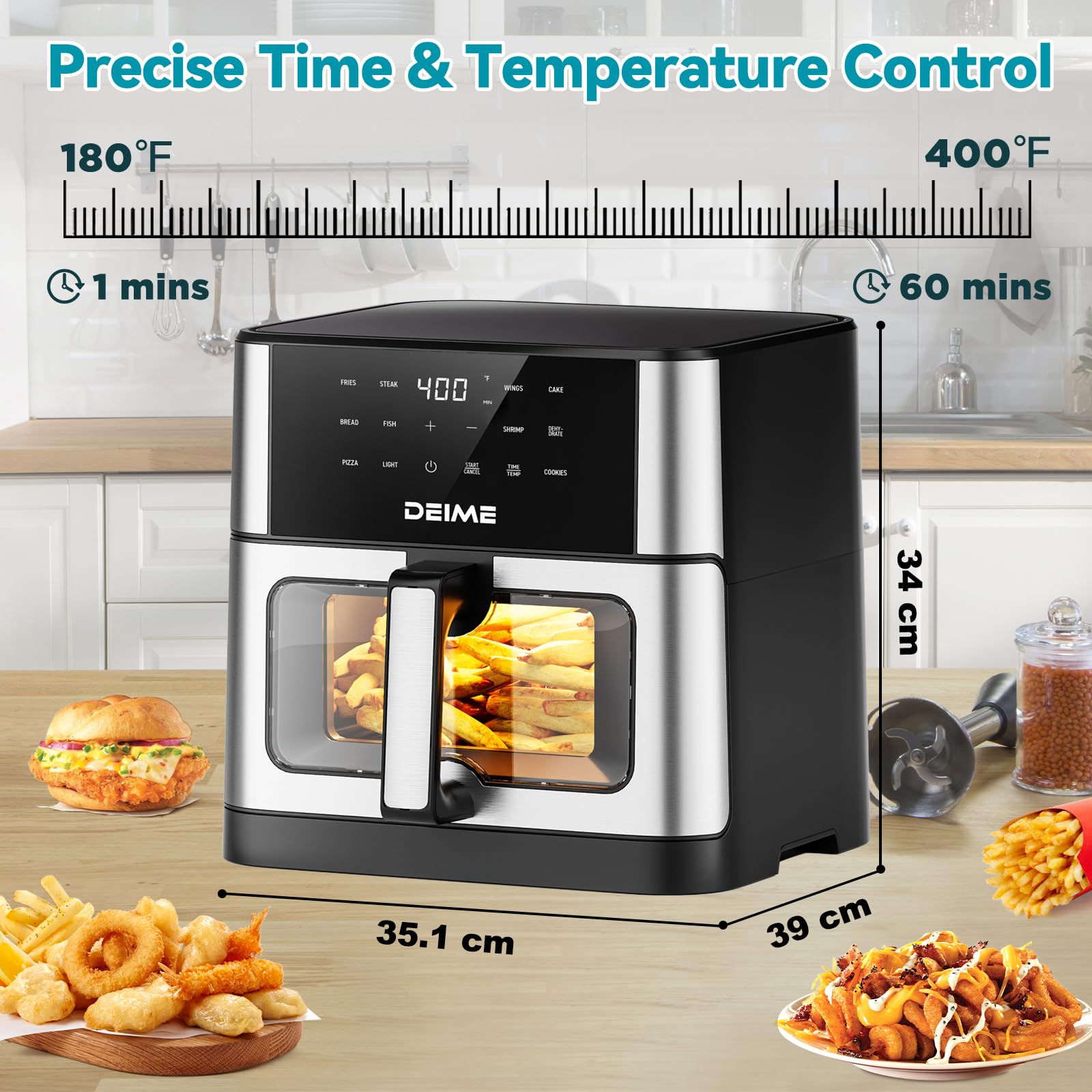 DEIME 10.2 QT Large Capacity Air Fryer - 1700W Oil-Free Healthy Cooker with 10 Presets, Non-Stick Basket & Visual Cooking Window - Perfect for Family Meals, Quick Snacks & Healthy Cooking