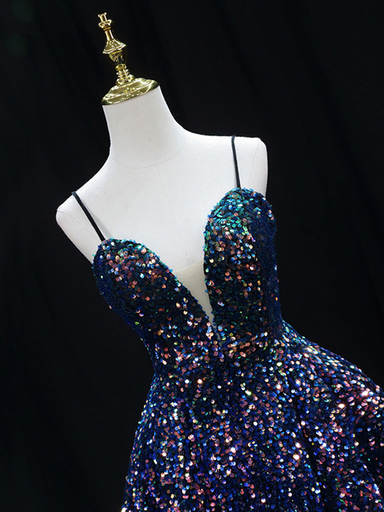 Sparkly Blue Sequin Short Prom Dress for Homecoming, Party, and Special Occasions - Elegant and Comfortable Formal Wear