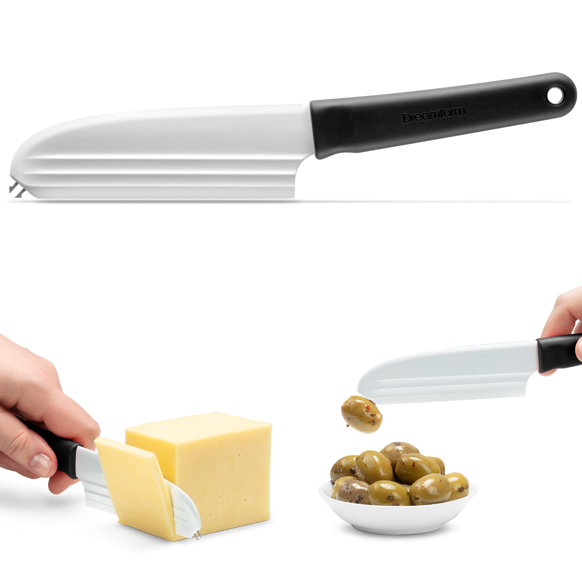 Dreamfarm Knibble Lite | Non-Stick Cheese Knife with Stainless Steel Forks | Multi-Functional Kitchen Tool with Unique Ridged Blade | Perfect for Slicing, Spreading & Serving Cheese, Butter & Charcuterie | Dishwasher Safe & Ergonomic Design | Ideal for Parties, Picnics & Cheese Boards | Black