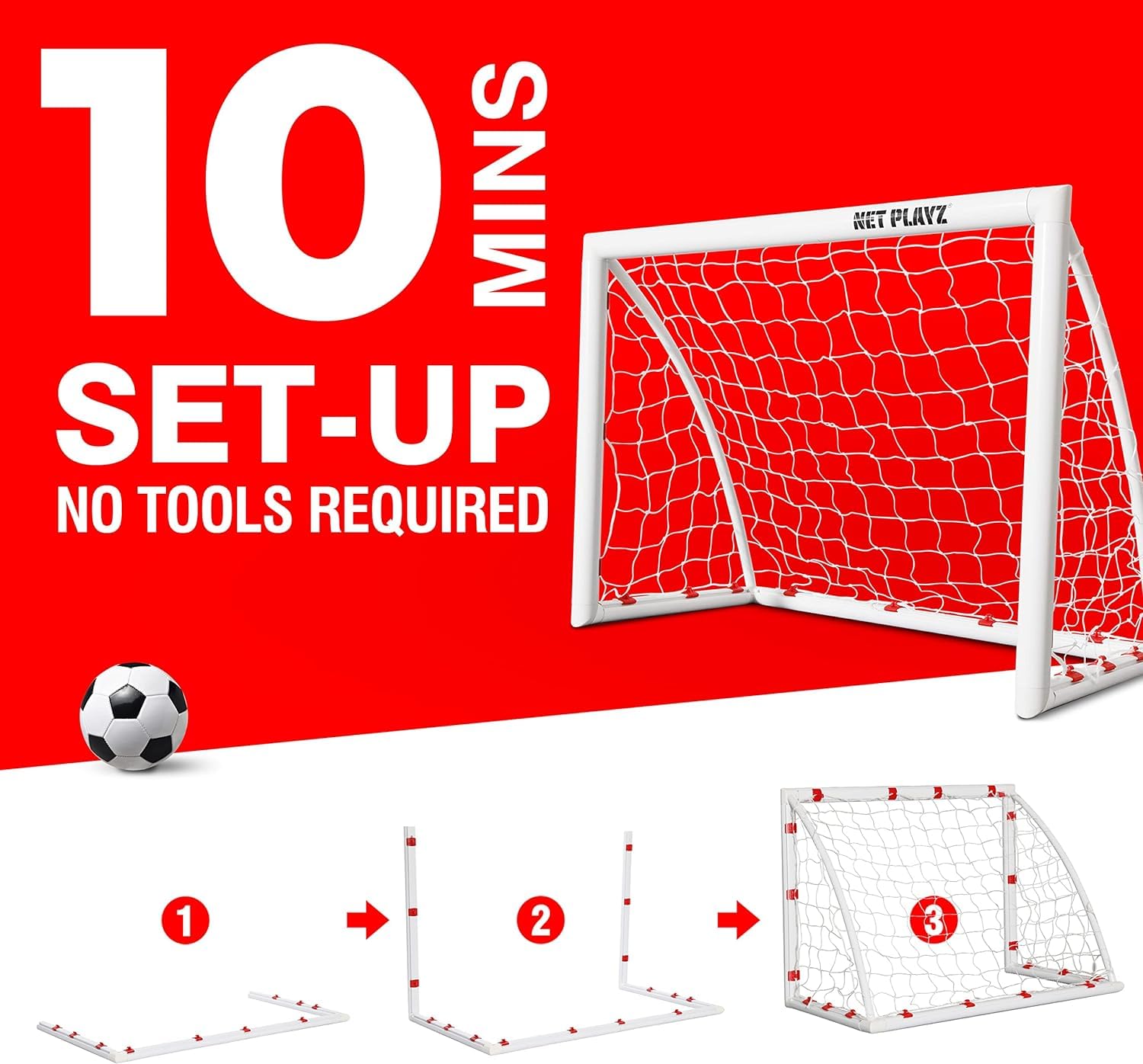 NET PLAYZ 4'x3' Portable Soccer Goal for Kids & Teens - High-Strength Weatherproof Football Net with Quick Setup - Perfect for Backyard, Park & Youth Training - Ideal Gift for Ages 3-14 (White, Model NOS34840A01)