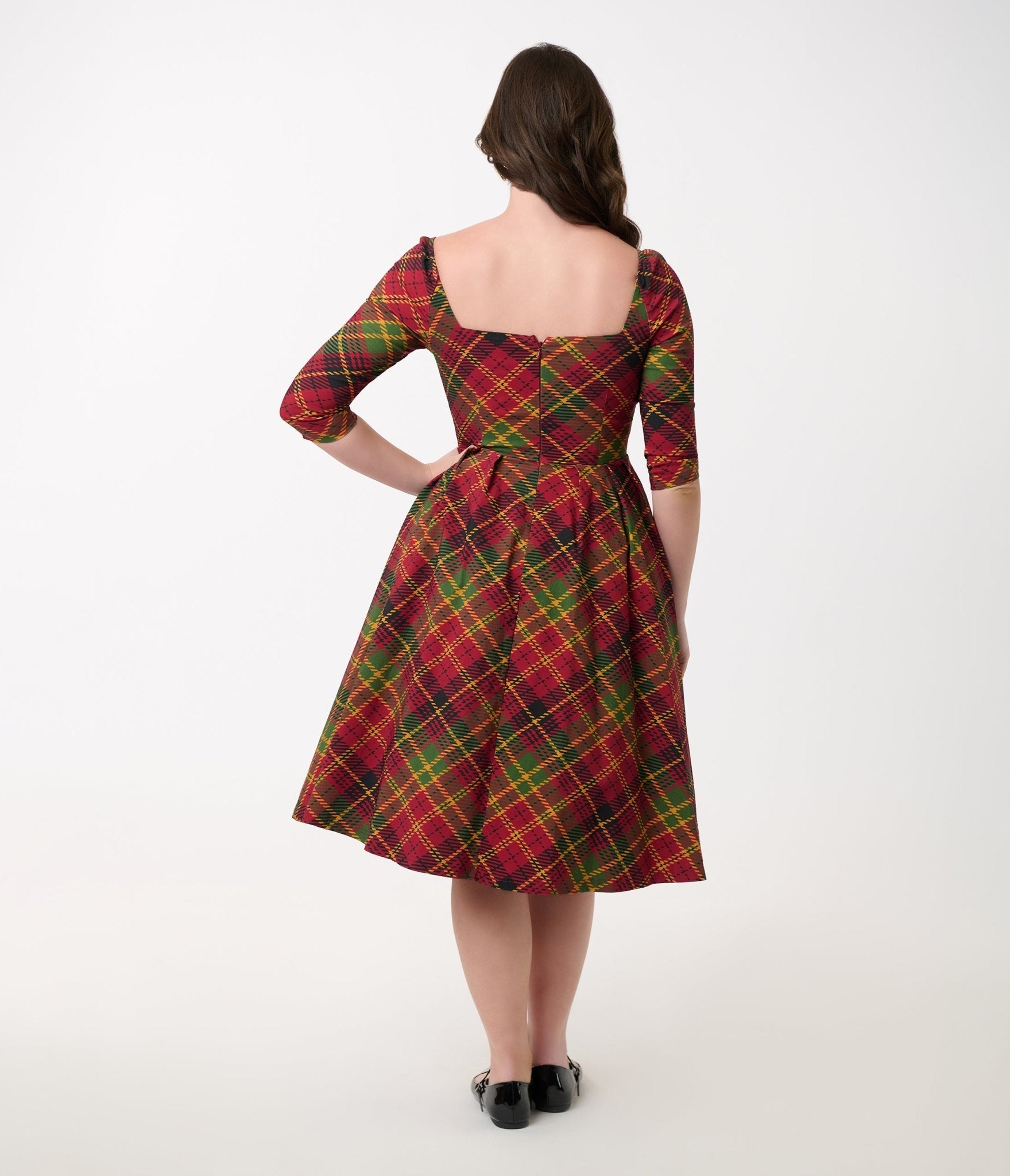 Vintage 1950s Burnt Orange & Green Plaid Swing Dress - Retro Lamar Style for Women | Perfect for Cocktail Parties, Tea Dances & Vintage Fashion Events