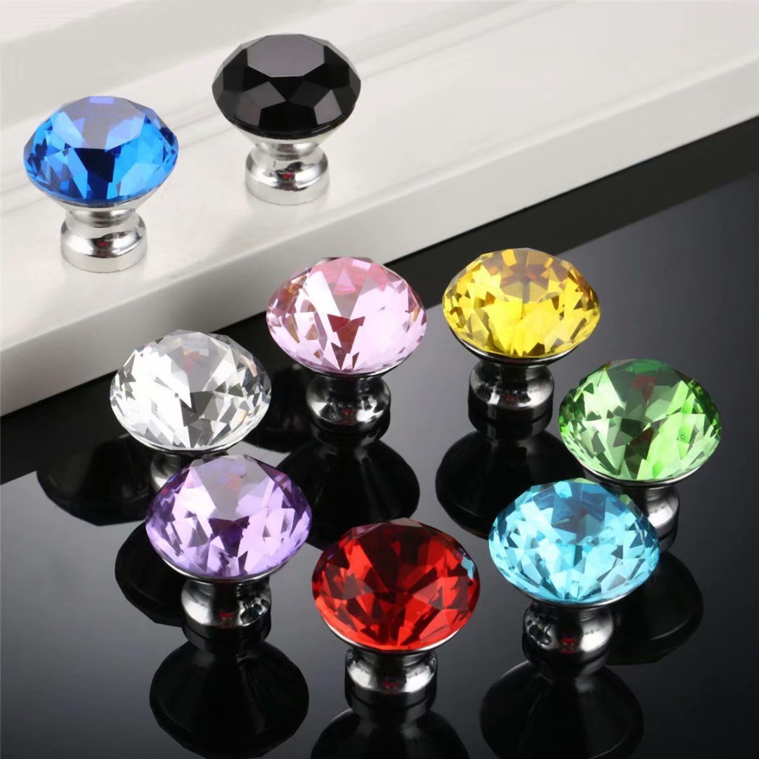30mm Purple Crystal Cabinet Knobs - 2PCS for Wardrobe & Drawer
