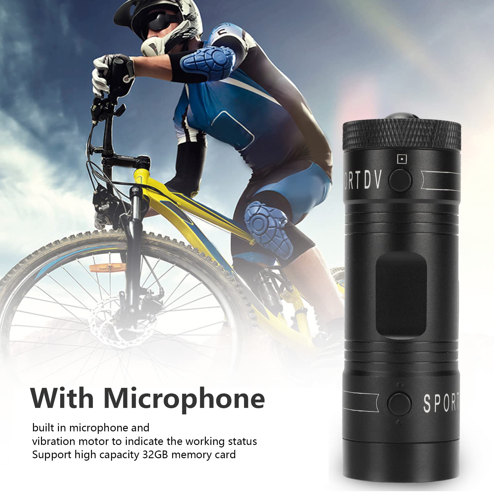 Fockety Motorcycle Helmet Camera with Mic - HD 1080P 120° Wide Angle Waterproof Action Camera, 32GB Mini Sports DV Camera with Flashlight & Anti-Shake for Motorcycle Riding, Cycling, Skiing & Outdoor Adventures