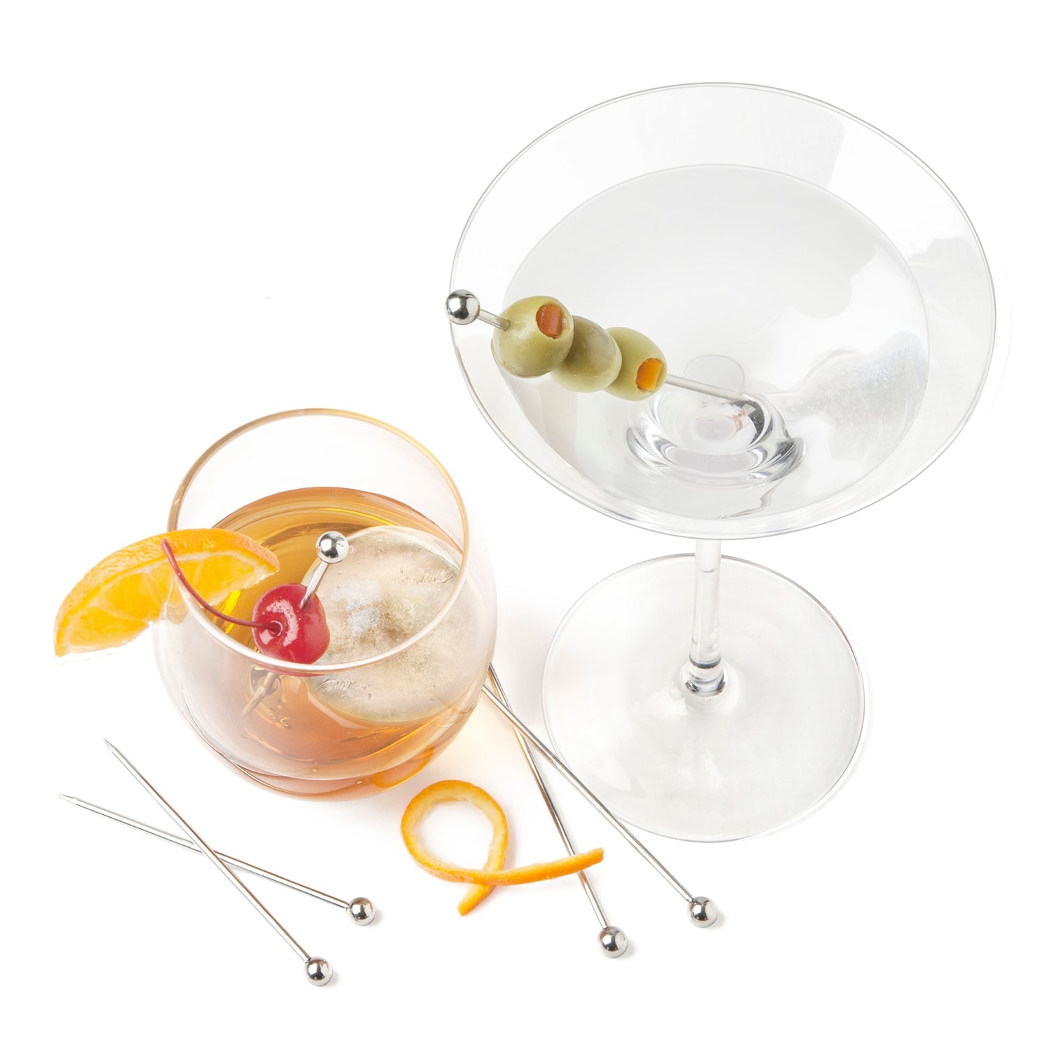 Premium Stainless Steel Cocktail Picks Set of 6 - Elegant Drink Stirrers for Martini, Mojito & Cocktail Garnish - Perfect for Home Bars, Parties & Wedding Receptions