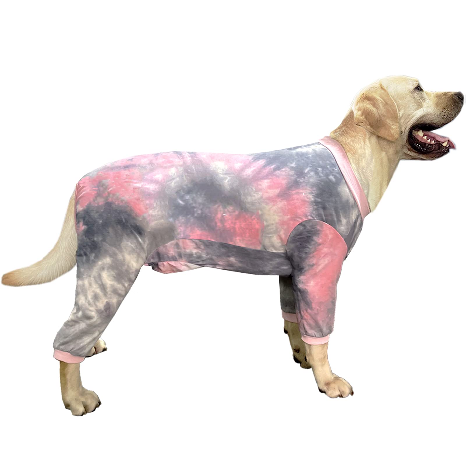 Large Dog Pajamas - Cotton Tie Dye Dog Onesie Jumpsuit | XXL Pink Pet Sleeper Shirts for Full Coverage | Perfect for Indoor Lounging & Cold Weather Comfort