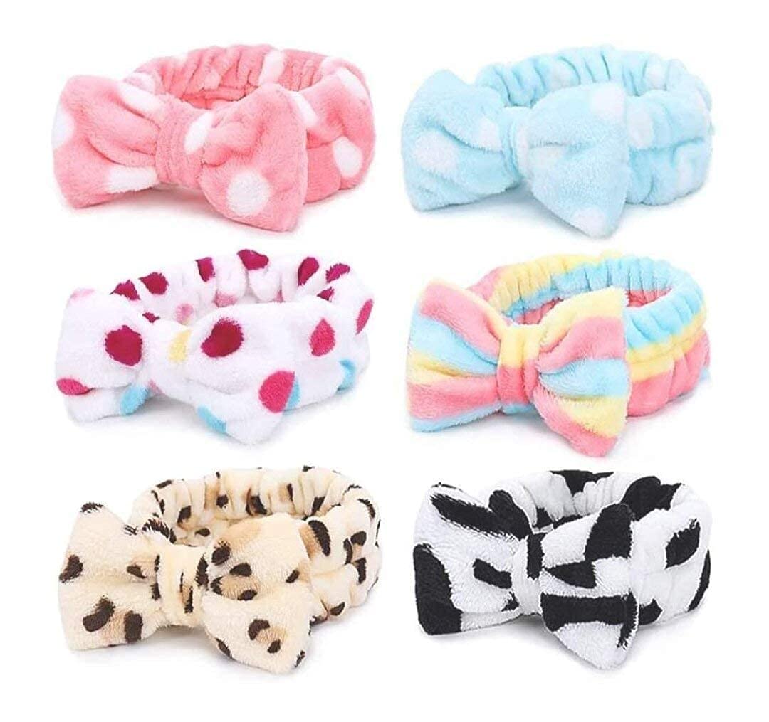 HOUSE HATCH Women's Facial Spa Headband - Soft Velvet Elastic Hair Band with Cute Bow for Makeup, Skincare & Washing Face (Pack of 2, Multicolor) - Perfect for Spa Days, Beauty Routines & At-Home Relaxation