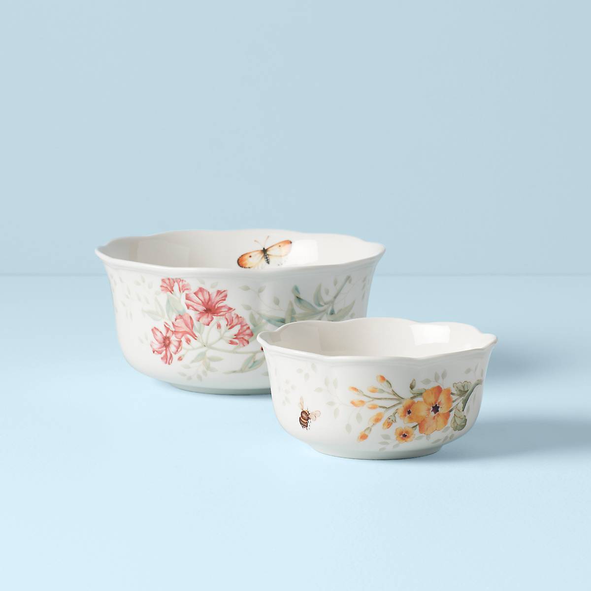Butterfly Meadow 2-Piece Ceramic Bowl Set for Soup, Salad & Dessert - Elegant Floral Design Kitchenware for Dining & Entertaining