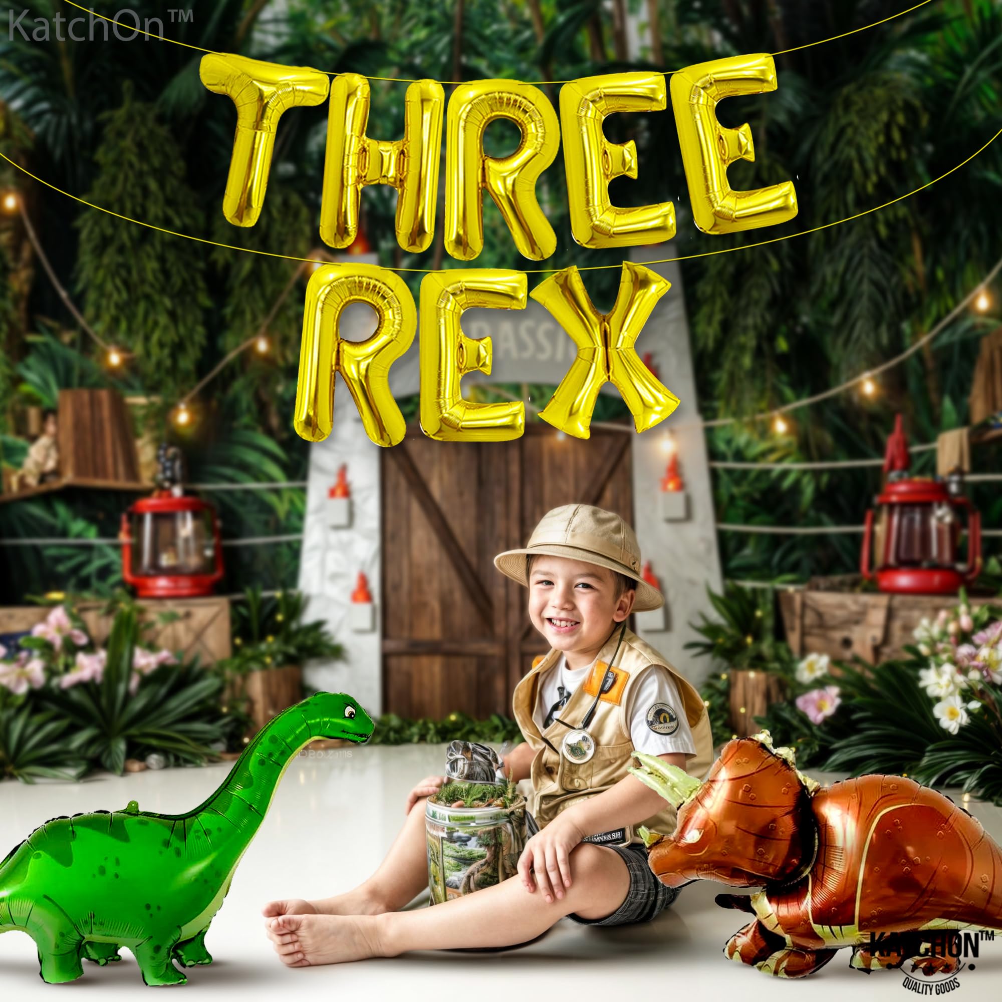 KatchOn 16 Inch Gold T-Rex Balloons - Dinosaur Birthday Party Decorations for Kids, Jurassic Theme Party Supplies | Perfect for Dino Themed Birthday, Baby Shower & Classroom Decor