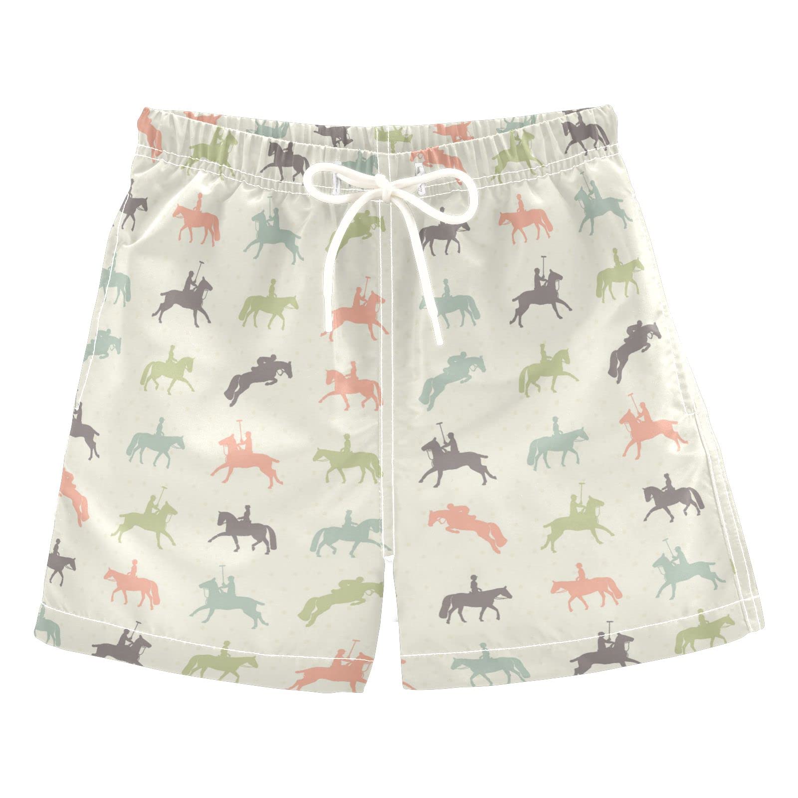 AMICHIC Boys Horse Print Swim Trunks with Mesh Lining - Quick Dry Beach Shorts Adjustable Waist for Swimming, Surfing & Summer Water Activities
