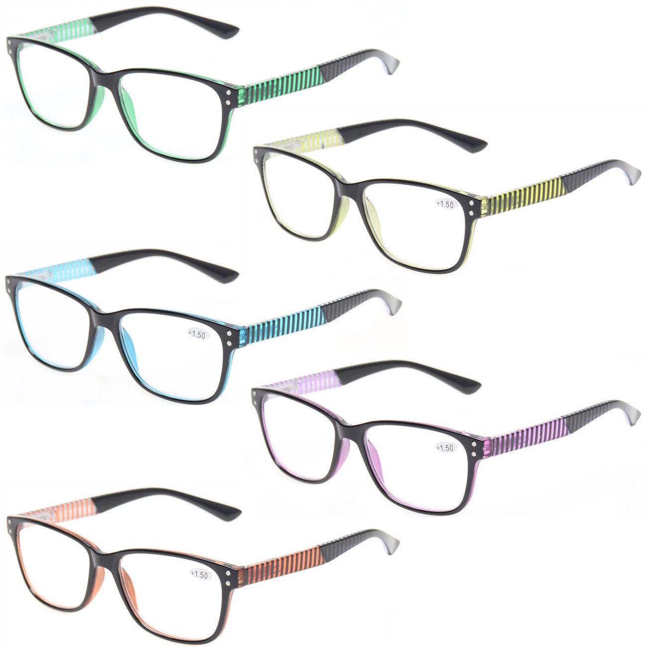 Kerecsen 5 Pack Fashion Reading Glasses with Spring Hinge - Stylish Pattern Readers for Women & Men - Perfect for Reading, Working, and Daily Use