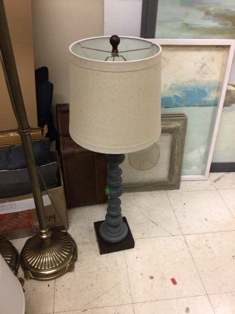 Modern Grey Table Lamp with Brown Wooden Base & Fabric Shade - Perfect for Bedroom, Living Room, and Office Decor