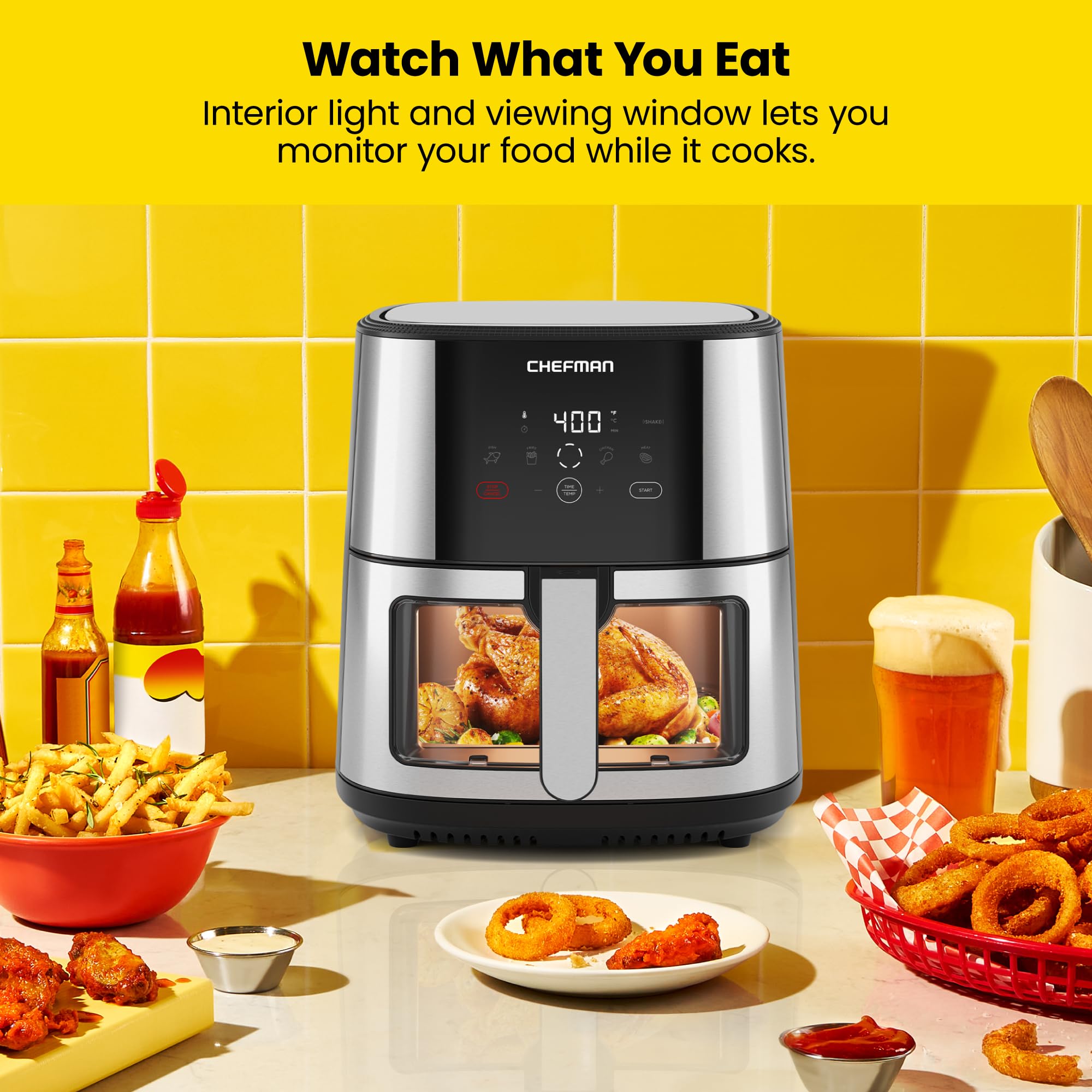 CHEFMAN 8 Qt Digital Air Fryer with Viewing Window - Family Size, Nonstick & Dishwasher Safe Basket, 4 Presets for Roasting, Baking, Dehydrating | Perfect for Healthy Cooking, Quick Meals & Family Dinners
