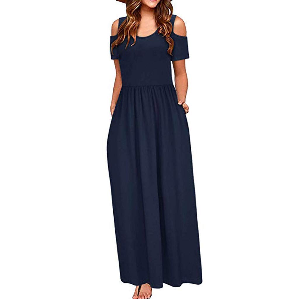 AODONG Women's Summer Floral Cold Shoulder Maxi Dress - Casual Long Sundress with Pockets for Beach, Vacation & Outdoor Activities