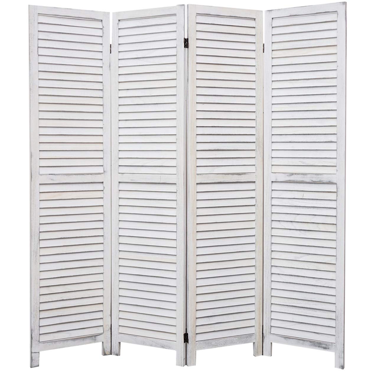 Wooden 4-Panel Room Divider - White Louver Shutters for Home & Office Privacy