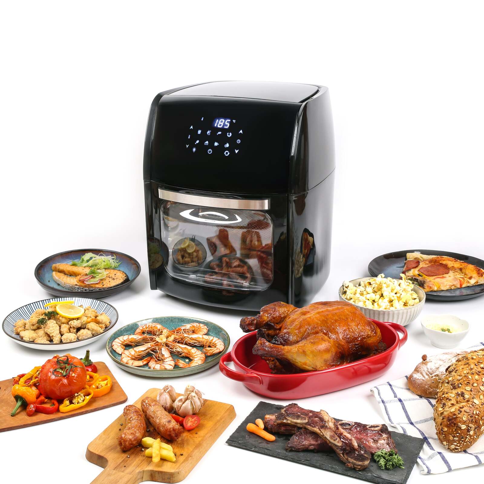 14L Digital Turbo Air Fryer with Rotisserie & Rolling Cage - Large Capacity Air Fryer for Healthy Cooking, Baking, Roasting - Perfect for Family Meals, Parties & Meal Prep