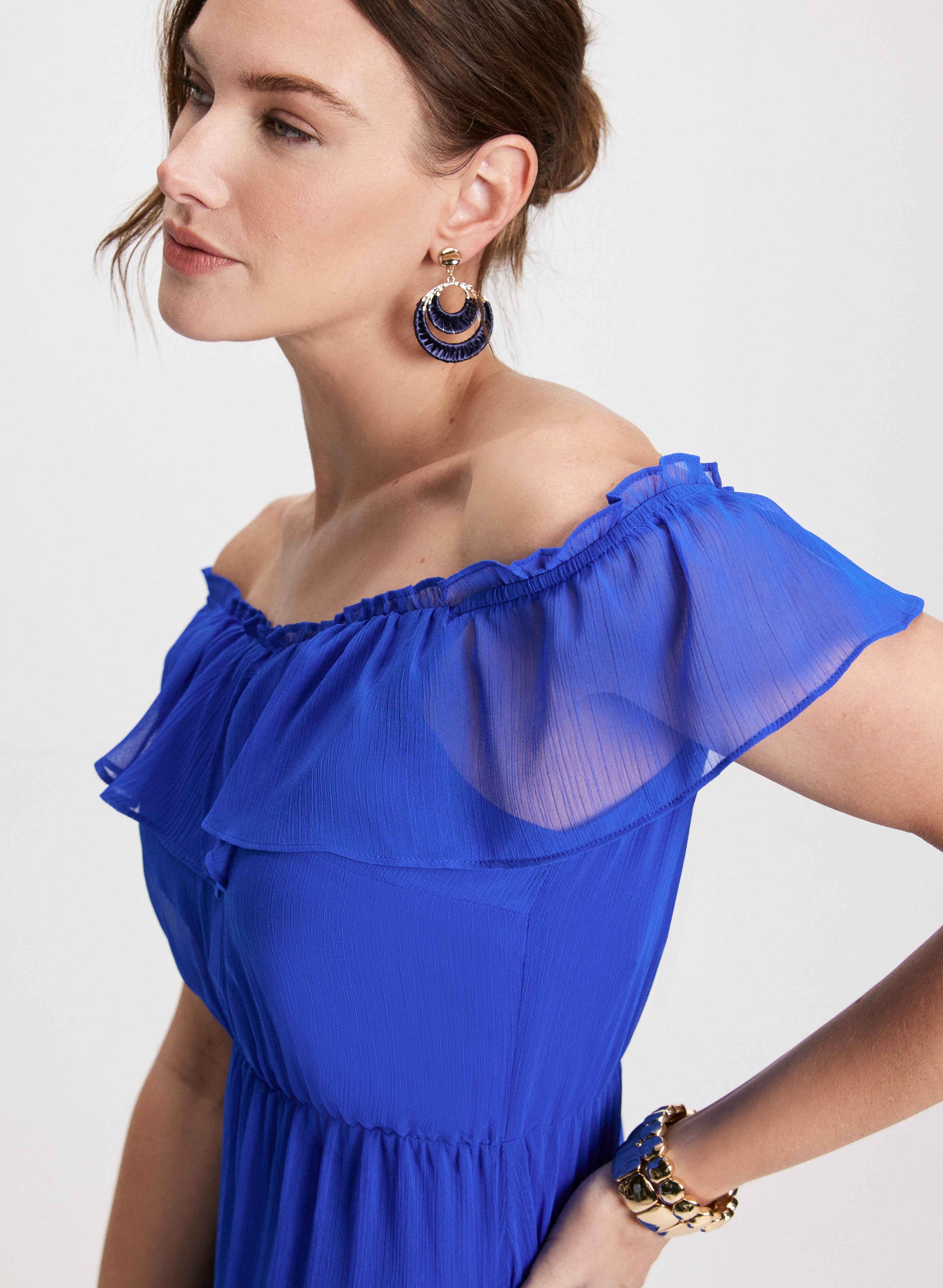 Elegant Cold Shoulder Tiered Dress for Women - Flowy Summer Party & Wedding Guest Outfit
