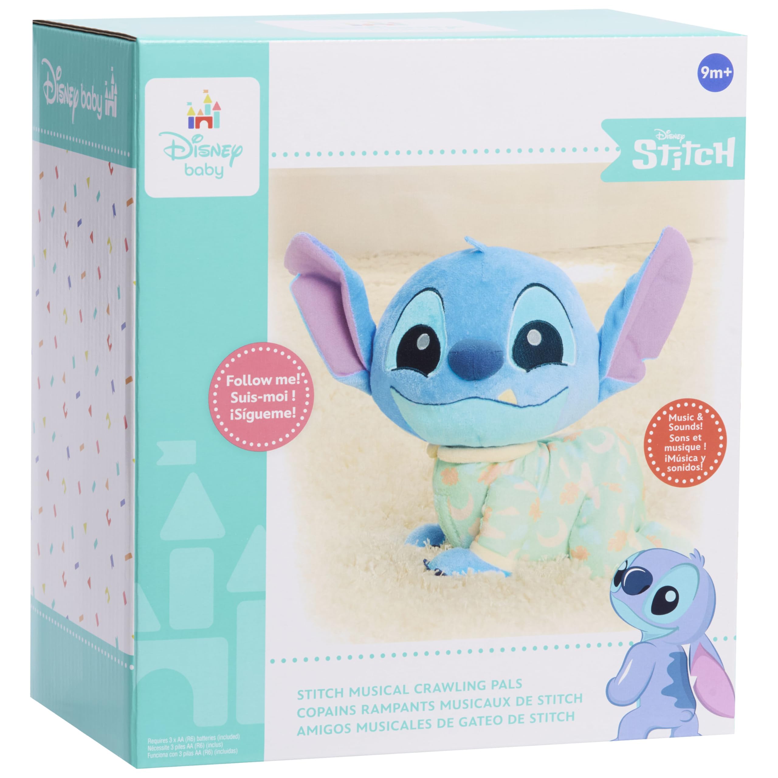 Disney Stitch Plush Musical Crawling Toy for Babies & Toddlers 9+ Months - Interactive Learning Toy for Crawling & Sensory Development - Perfect Gift for Birthdays & Christmas