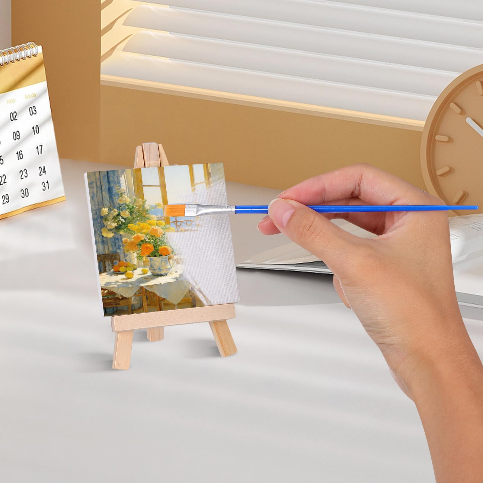 STOBOK 12pcs Mini Canvas Art Boards with Easel - White Artist Painting Boards for Crafts, Painting & Drawing - Perfect for DIY Art Projects, Home Decor & Gift Ideas