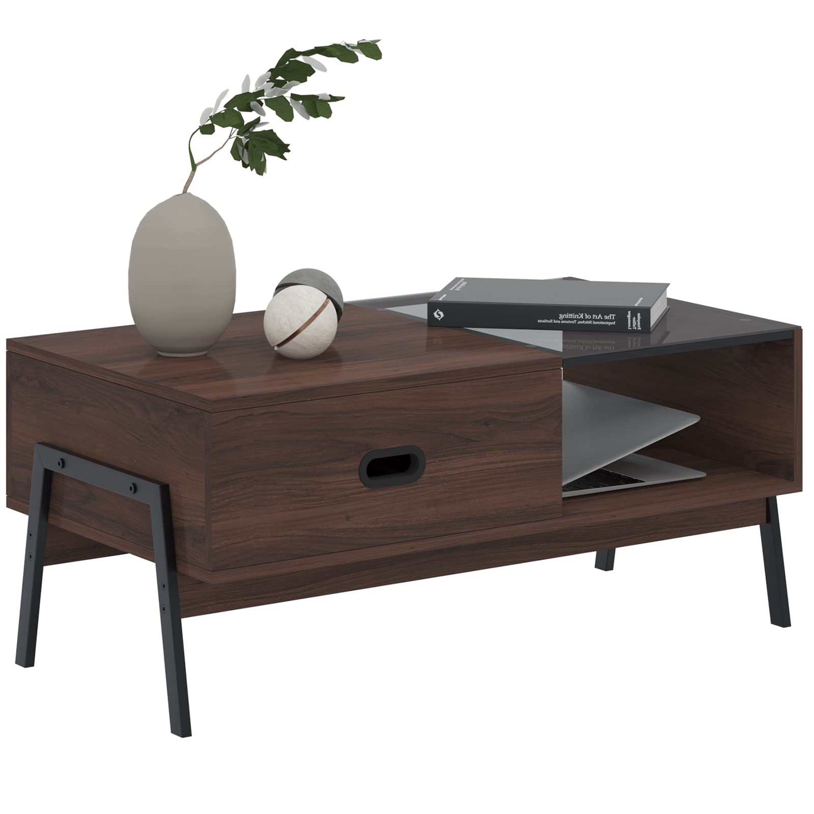 Soges Lift Top Coffee Table with Storage - Rustic Brown Wooden Raisable Coffee Table for Living Room, Sofa, and Lounge - Perfect for Small Spaces and Home Decor