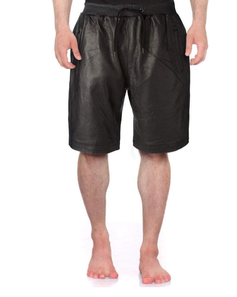 **Koza Leathers Men's Genuine Lambskin Leather Gym Boxer Shorts MS009 - Comfortable Workout & Lounge Pants for Fitness & Casual Wear**