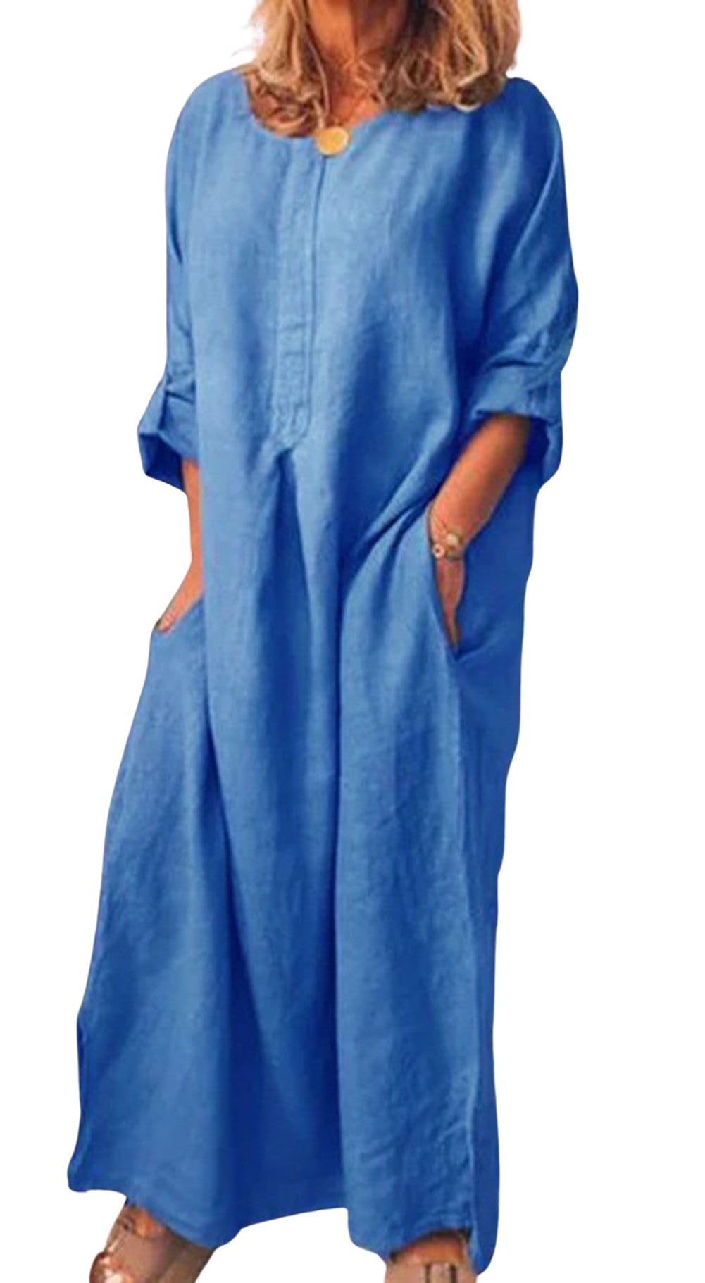 CHARTOU Women's Casual Cotton Linen Maxi Dress - Loose Fit Long Shift Dress with Ruffles & Pockets | Perfect for Beach, Vacation & Summer Outfits